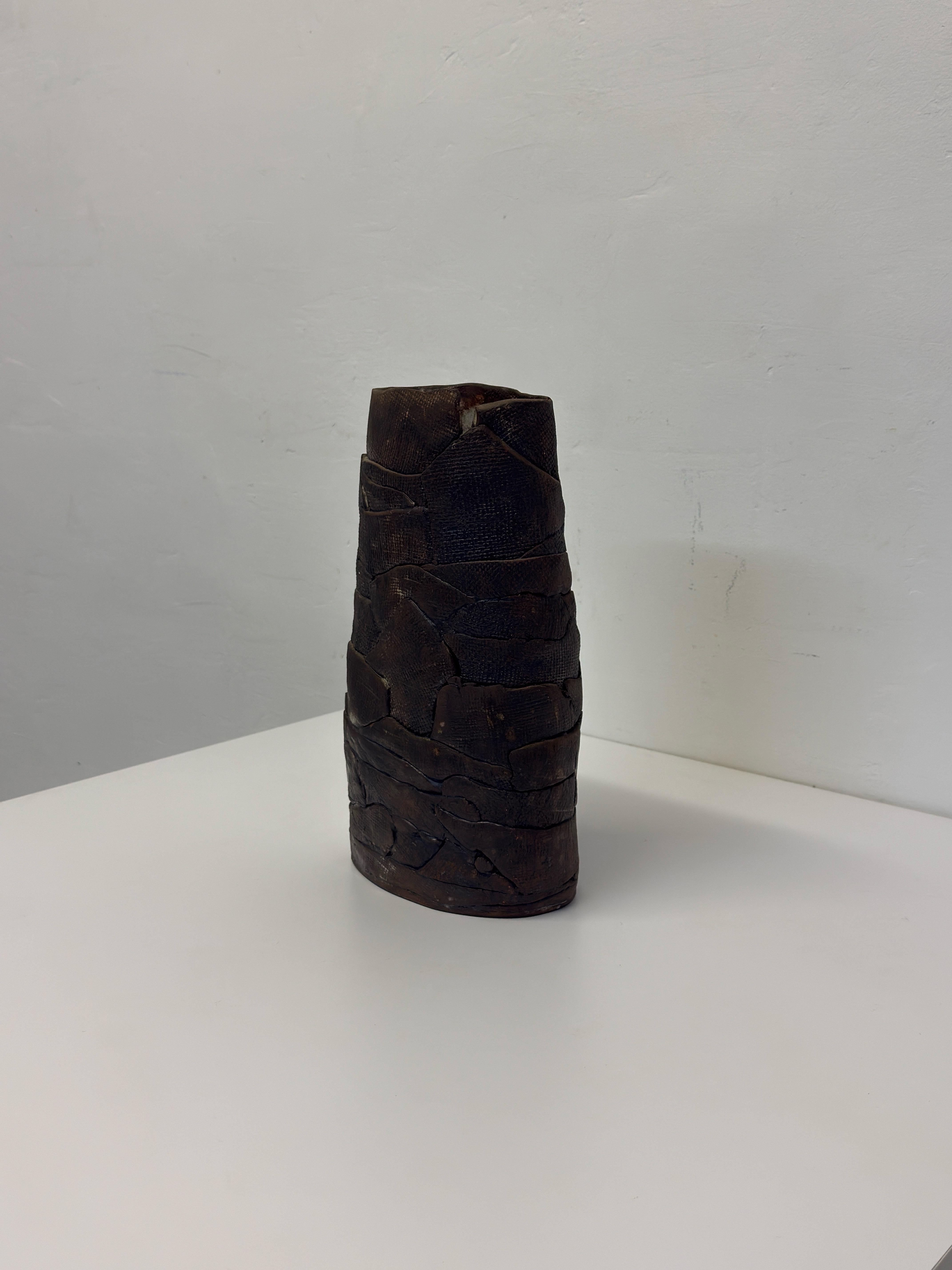 Mid-Century Brutalist Handcrafted Ceramic Vase, 1980 For Sale 1