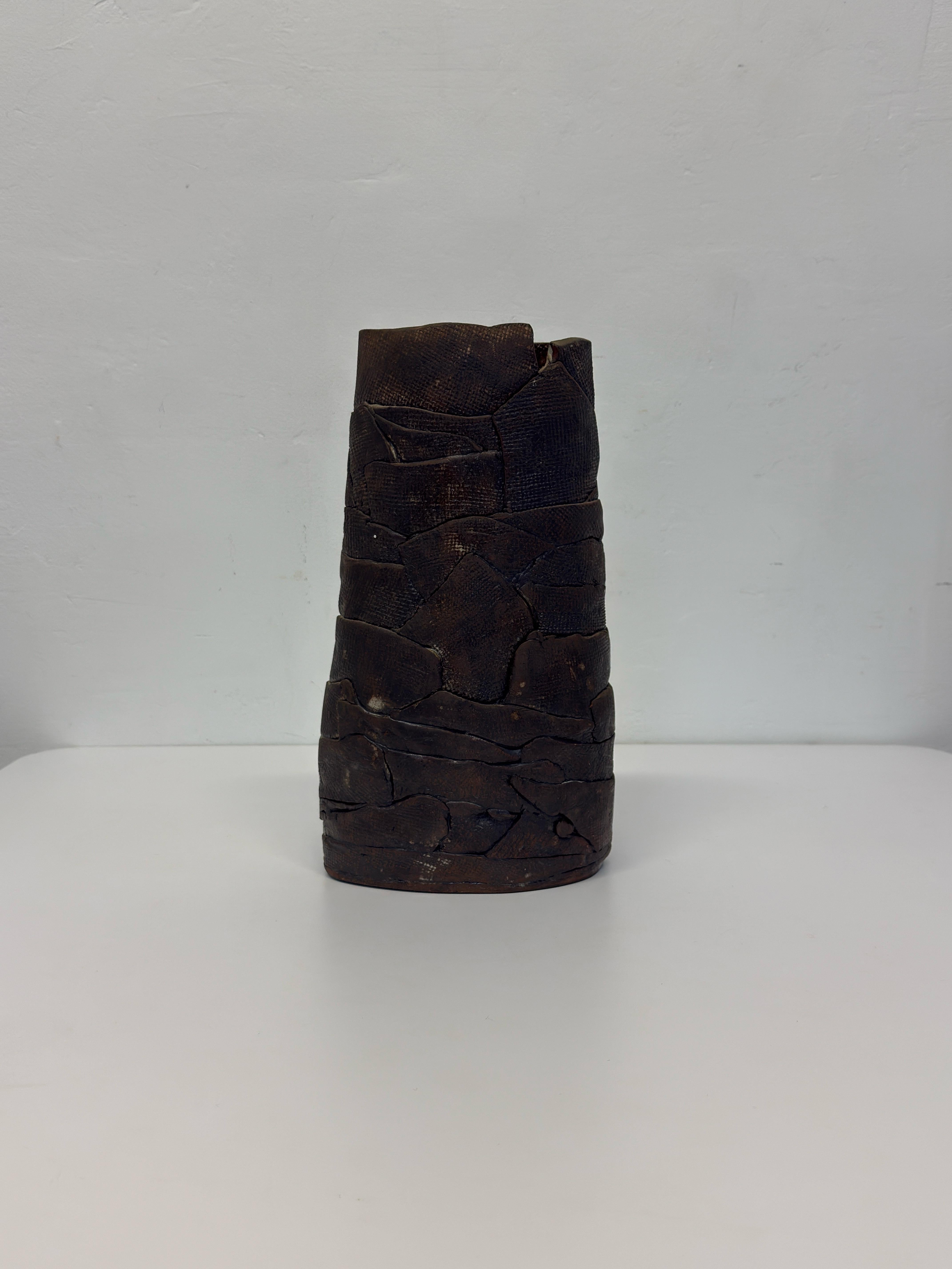 Mid-Century Brutalist Handcrafted Ceramic Vase, 1980 For Sale 2