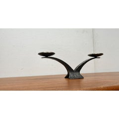Mid-Century Brutalist Heavy Wrought Iron Candleholder, 1960s