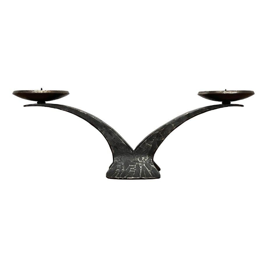 Chandelier brutaliste du milieu du siècle dernier en fer forgé lourd, années 1960