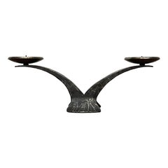 Mid-Century Brutalist Heavy Wrought Iron Candleholder, 1960s