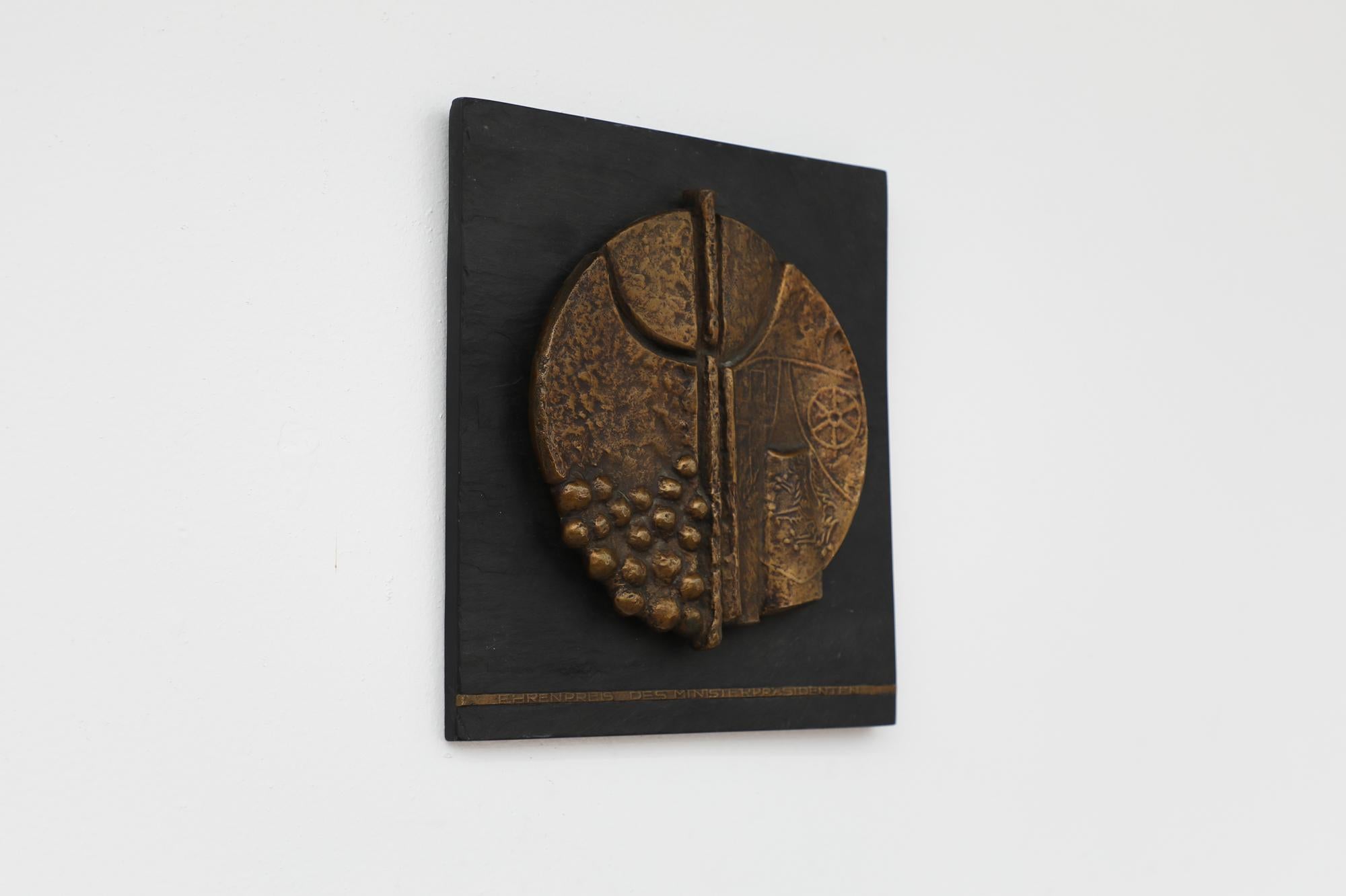 Hans Michael Kissel Designed Mid-Century Brutalist Honorary Brass Cast Plaque In Good Condition For Sale In Los Angeles, CA