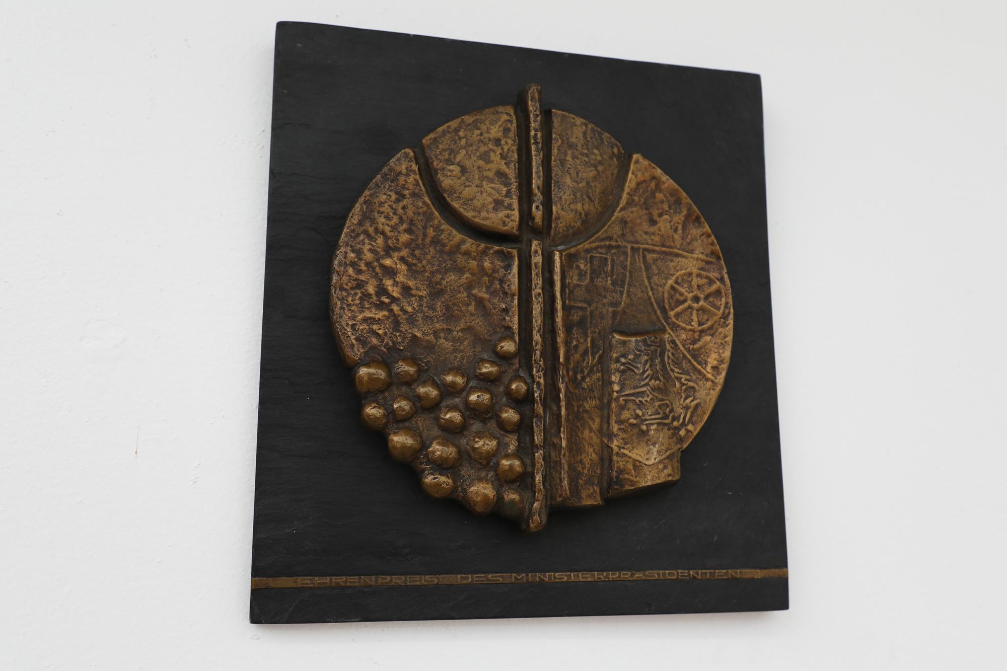 Late 20th Century Hans Michael Kissel Designed Mid-Century Brutalist Honorary Brass Cast Plaque For Sale