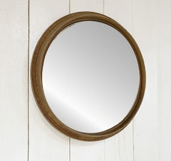 Mid-century Brutalist illuminated bronzed brass round mirror