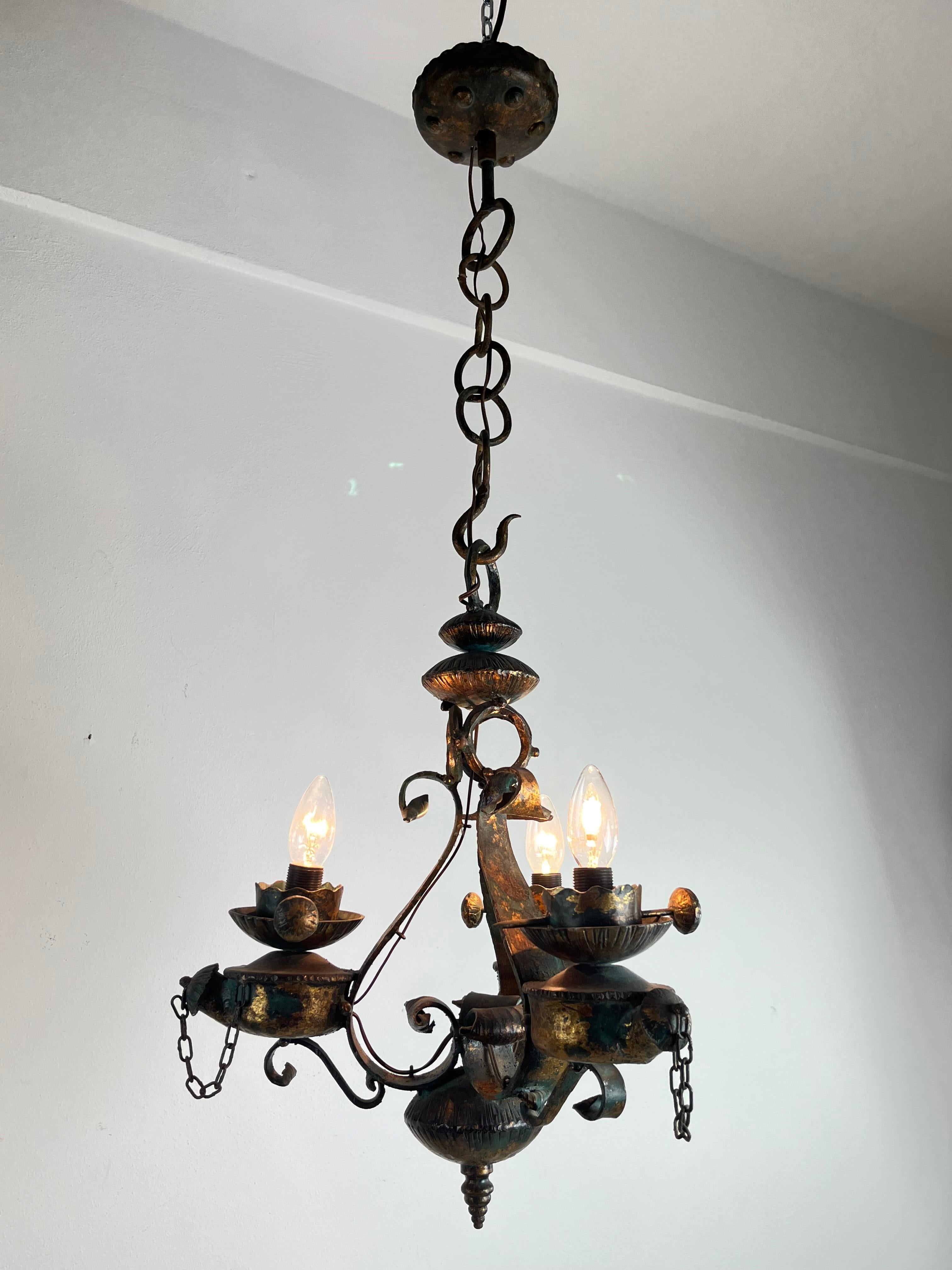 Mid-Century Brutalist Iron And Glass Chandelier  1960s For Sale 5
