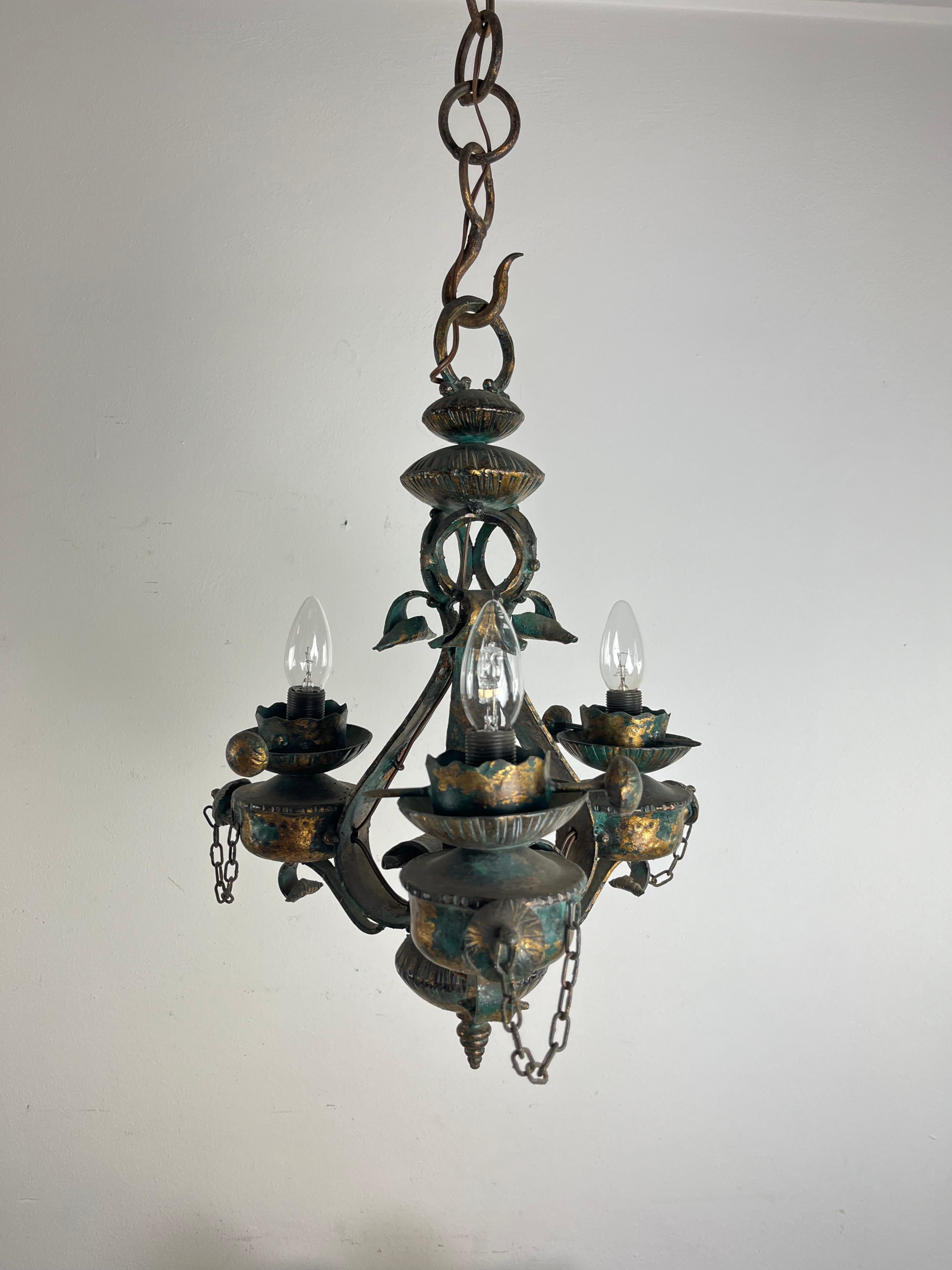 Mid-Century Brutalist Iron And Glass Chandelier  1960s For Sale 6