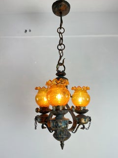 Mid-Century Brutalist Iron And Glass Chandelier  1960s