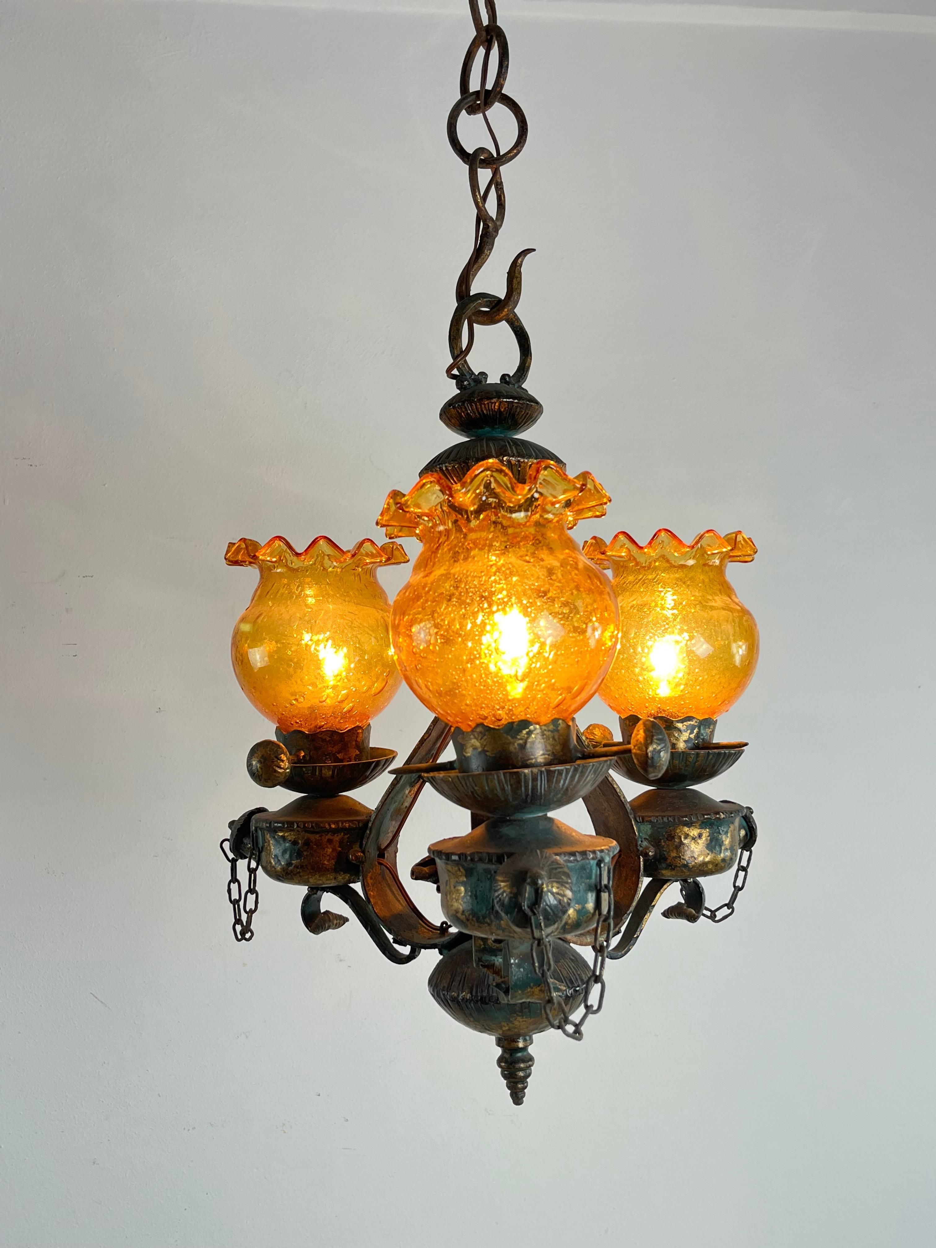 Mid-Century Brutalist Iron And Glass Chandelier  1960s In Good Condition For Sale In Palermo, IT