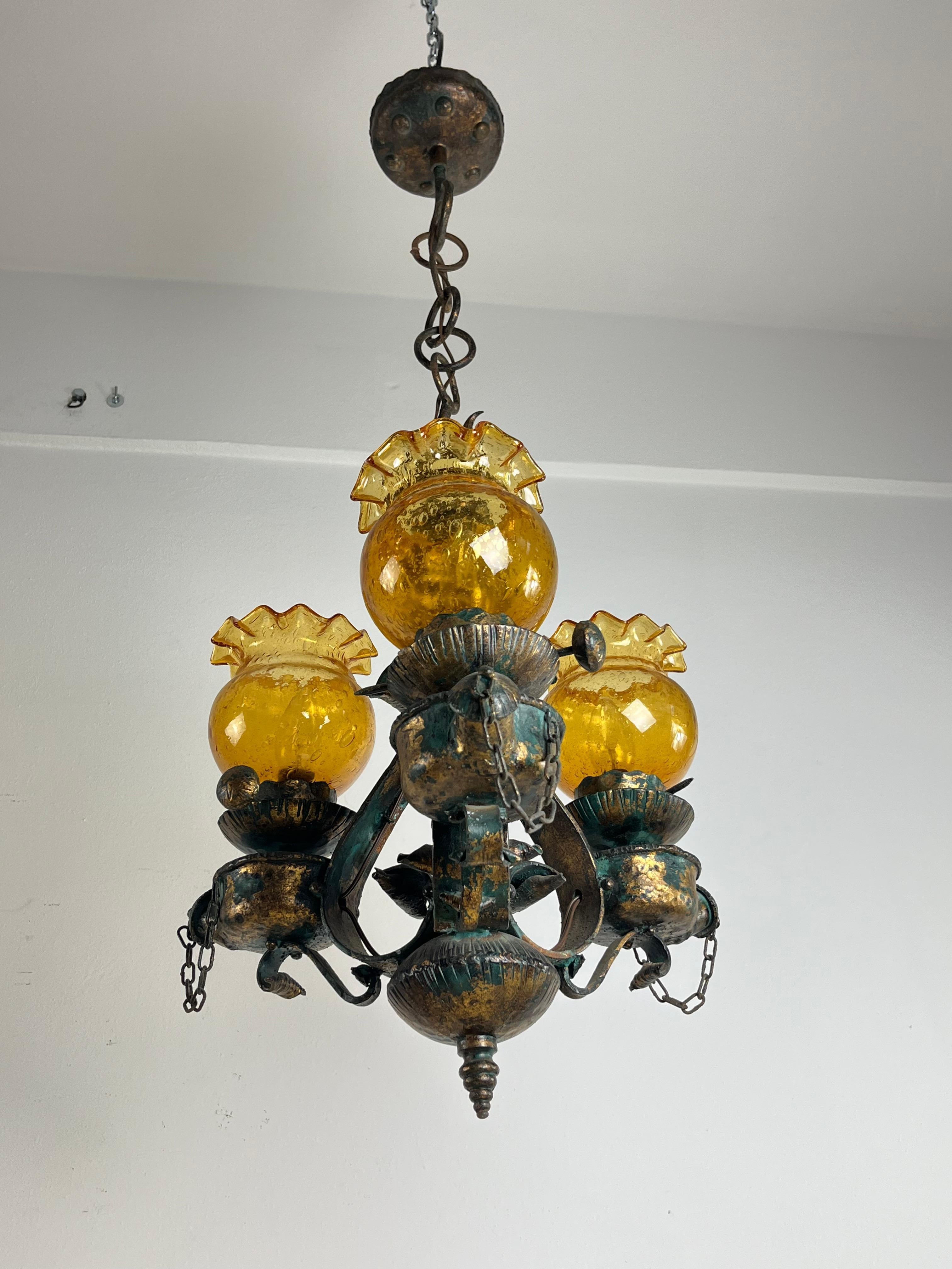 Mid-Century Brutalist Iron And Glass Chandelier  1960s For Sale 4