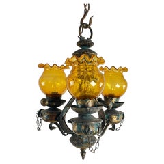 Vintage Mid-Century Brutalist Iron And Glass Chandelier  1960s