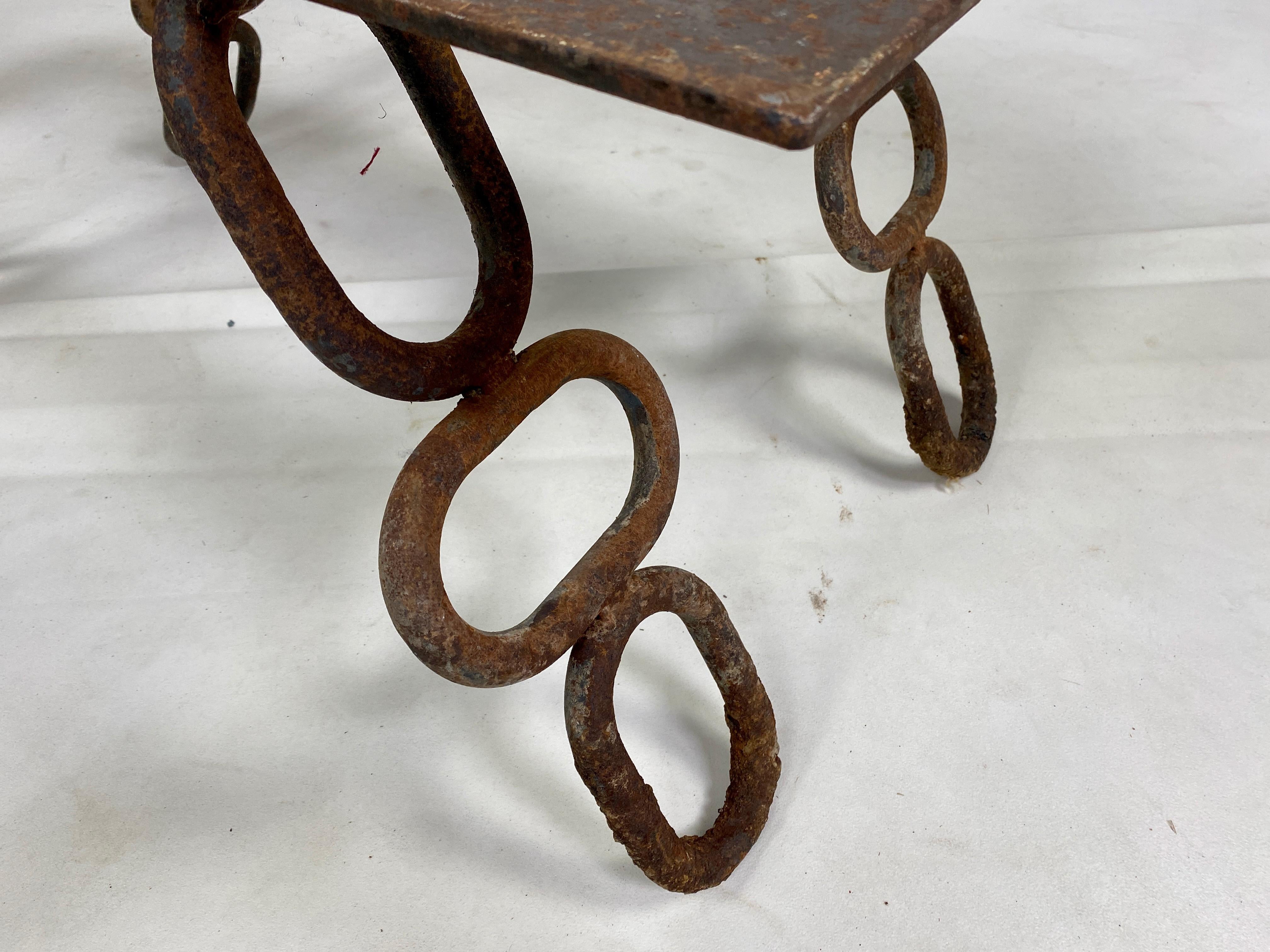 French Midcentury Brutalist Iron Chain Link Coffee Table For Sale