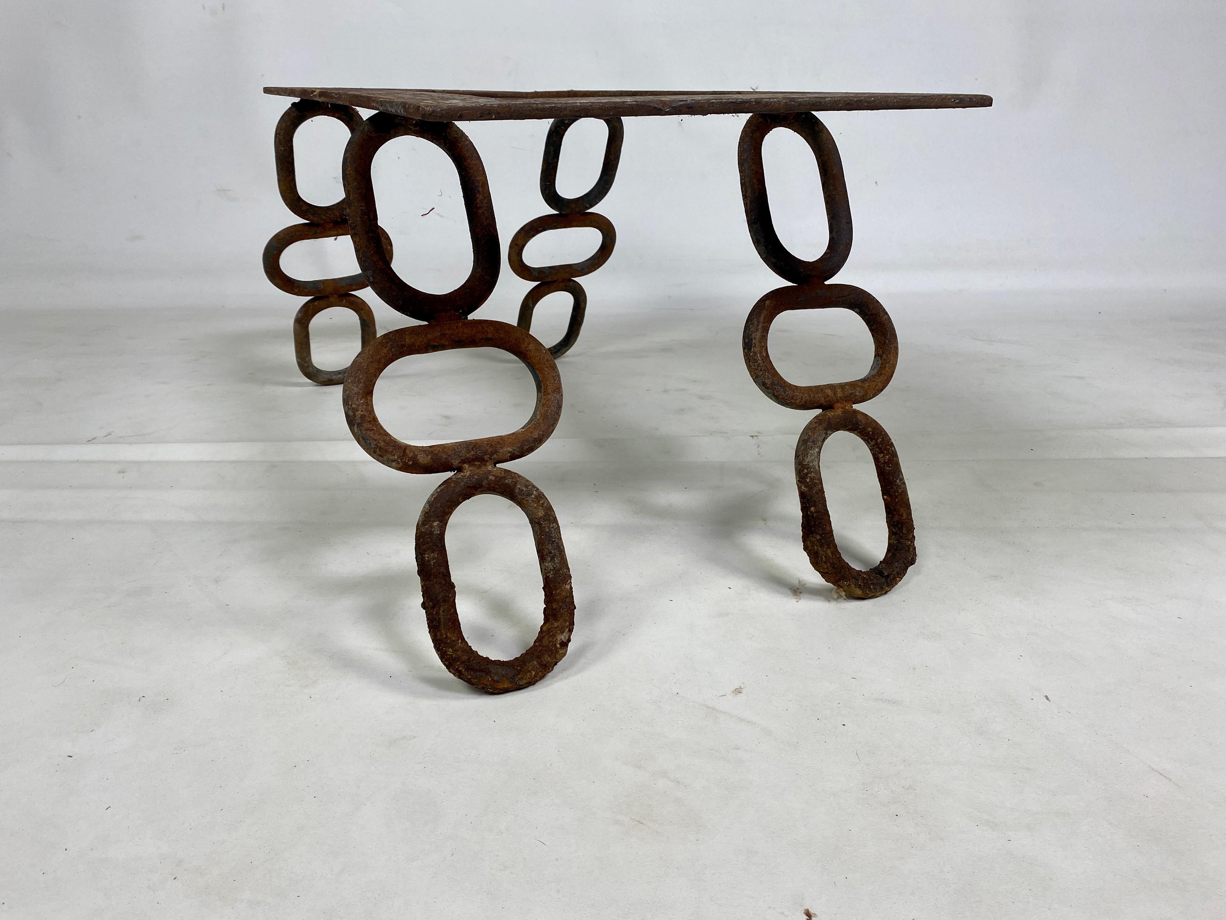 Midcentury Brutalist Iron Chain Link Coffee Table For Sale 1