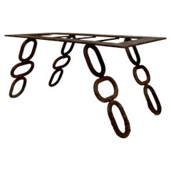 Vintage Midcentury Brutalist Iron Chain Link Coffee Table