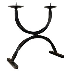 Midcentury Brutalist Iron French Candlestick Holder, 1950s