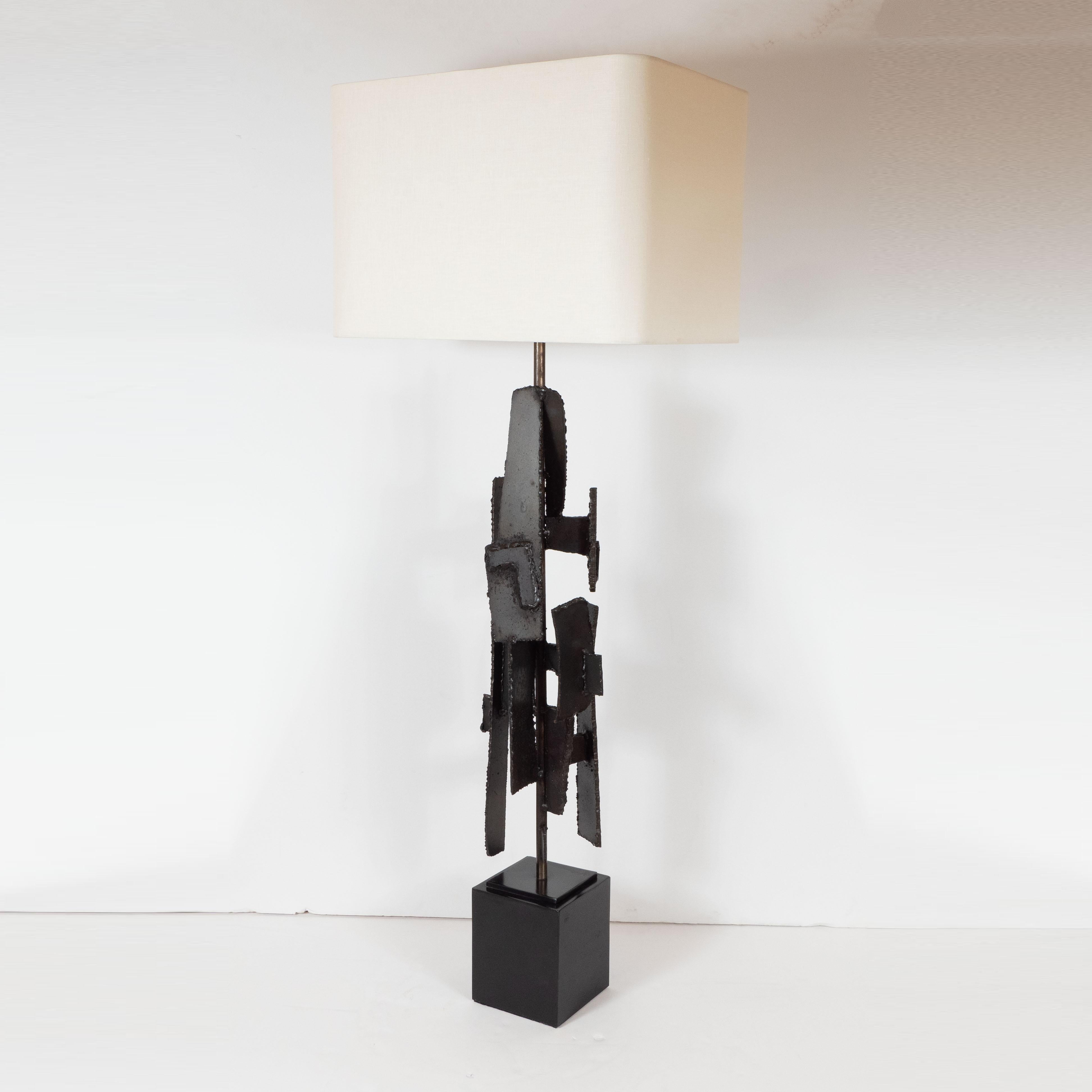 American Midcentury Brutalist Iron Mosaic Table Lamps by Harry Balmer for Laurel Company