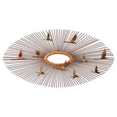 Mid Century Brutalist Jere Friedle Brass Wall Sculpture of Sunburst with Birds i