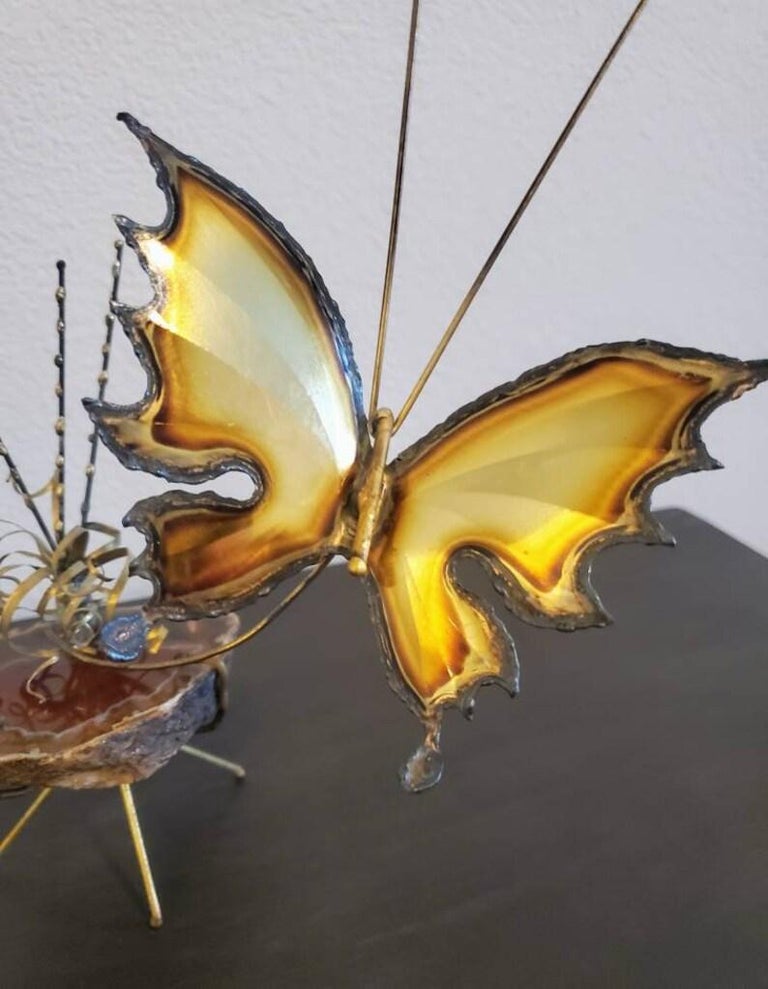 20th Century Mid-Century Brutalist Kinetic Butterfly Geode Sculpture For Sale