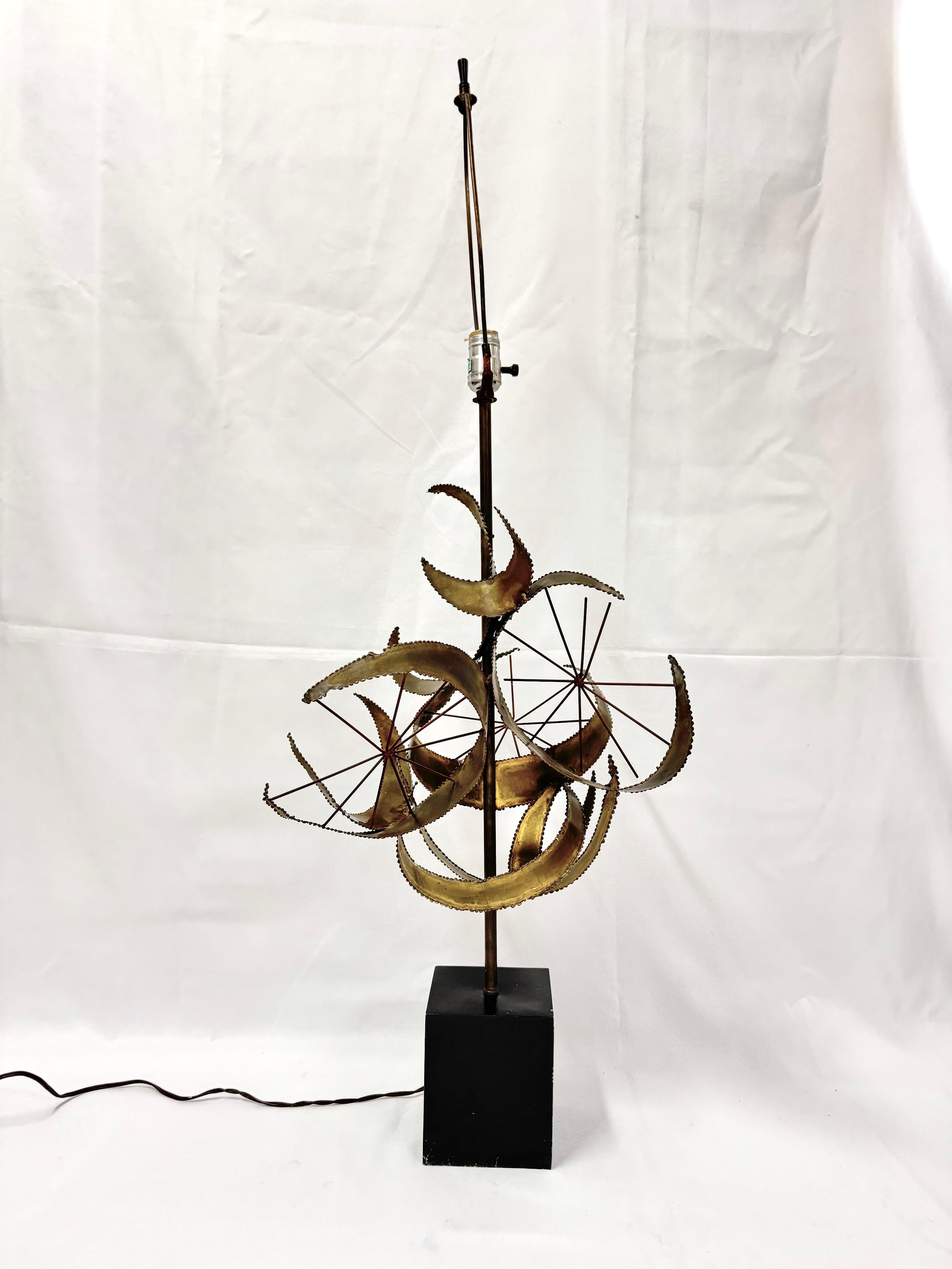Torch cut Brutalist Lamp by Bijan of California for Laurel Lamp called “Settarah”. In the Style of Curtis Jere where Industrial meets atomic. This sculptural beauty is timeless and classic.