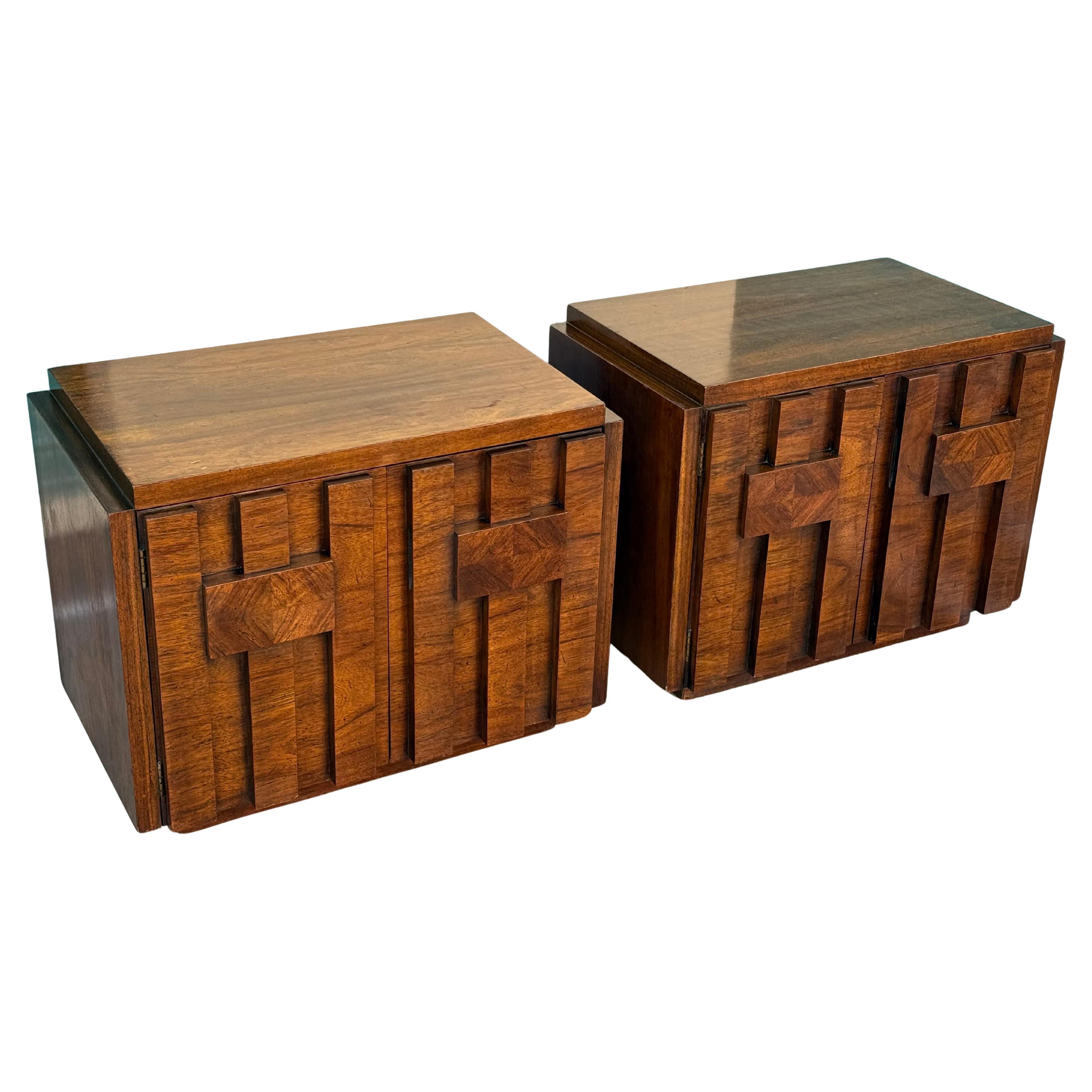 Mid-Century Modern Tables de nuit Brutalist Lane Staccato du milieu du siècle Paul Evans 1970 en vente