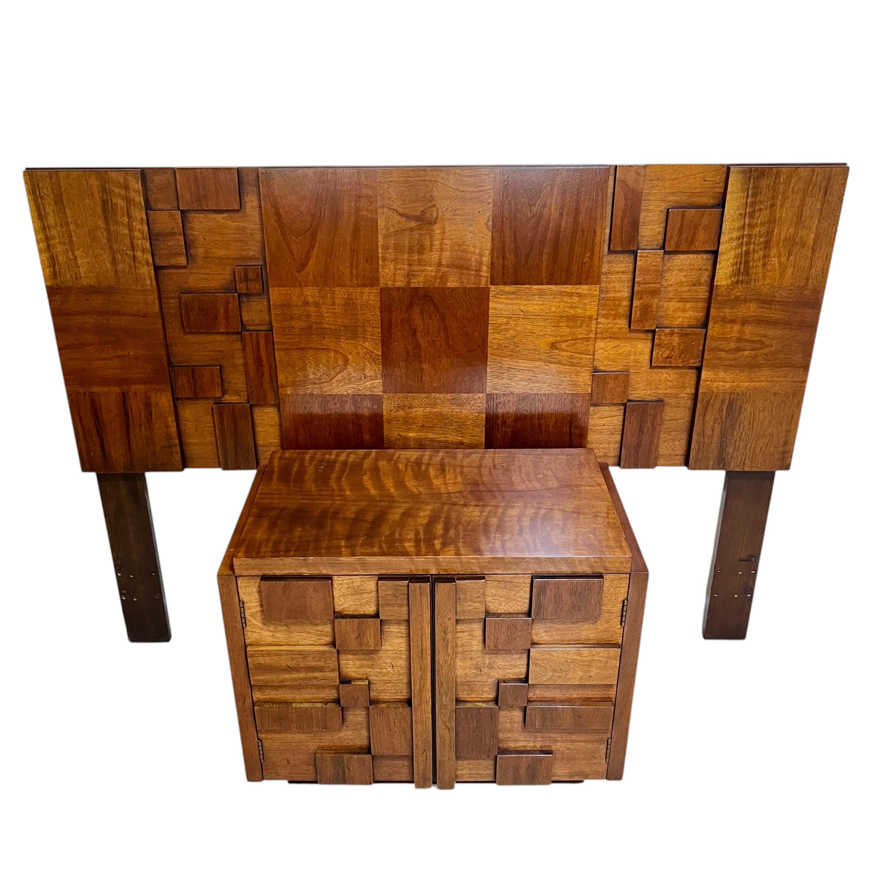 Mid-Century Brutalist Lane Staccato Queen Headboard In Good Condition For Sale In Harlingen, TX
