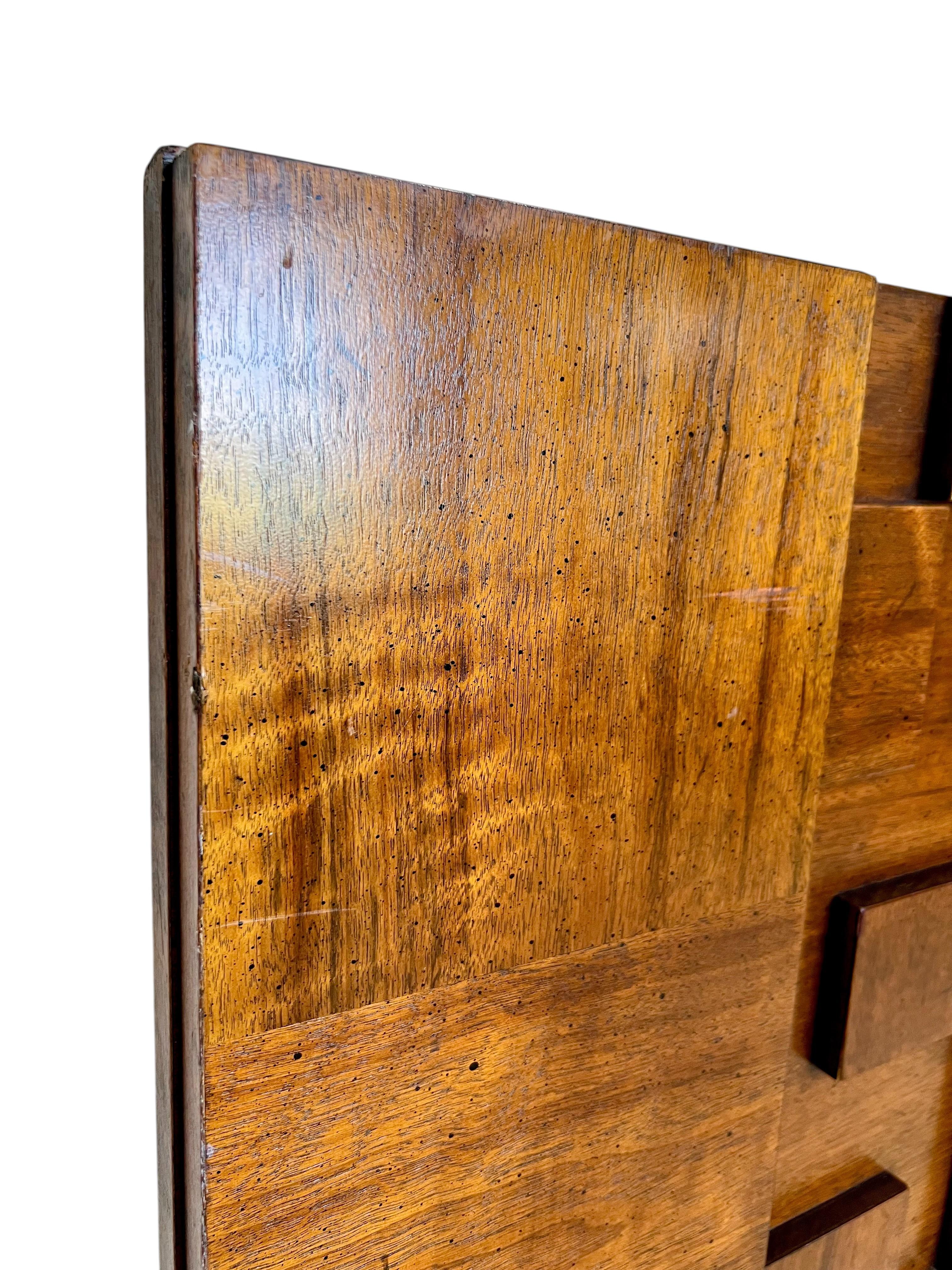Walnut Mid-Century Brutalist Lane Staccato Queen Headboard For Sale