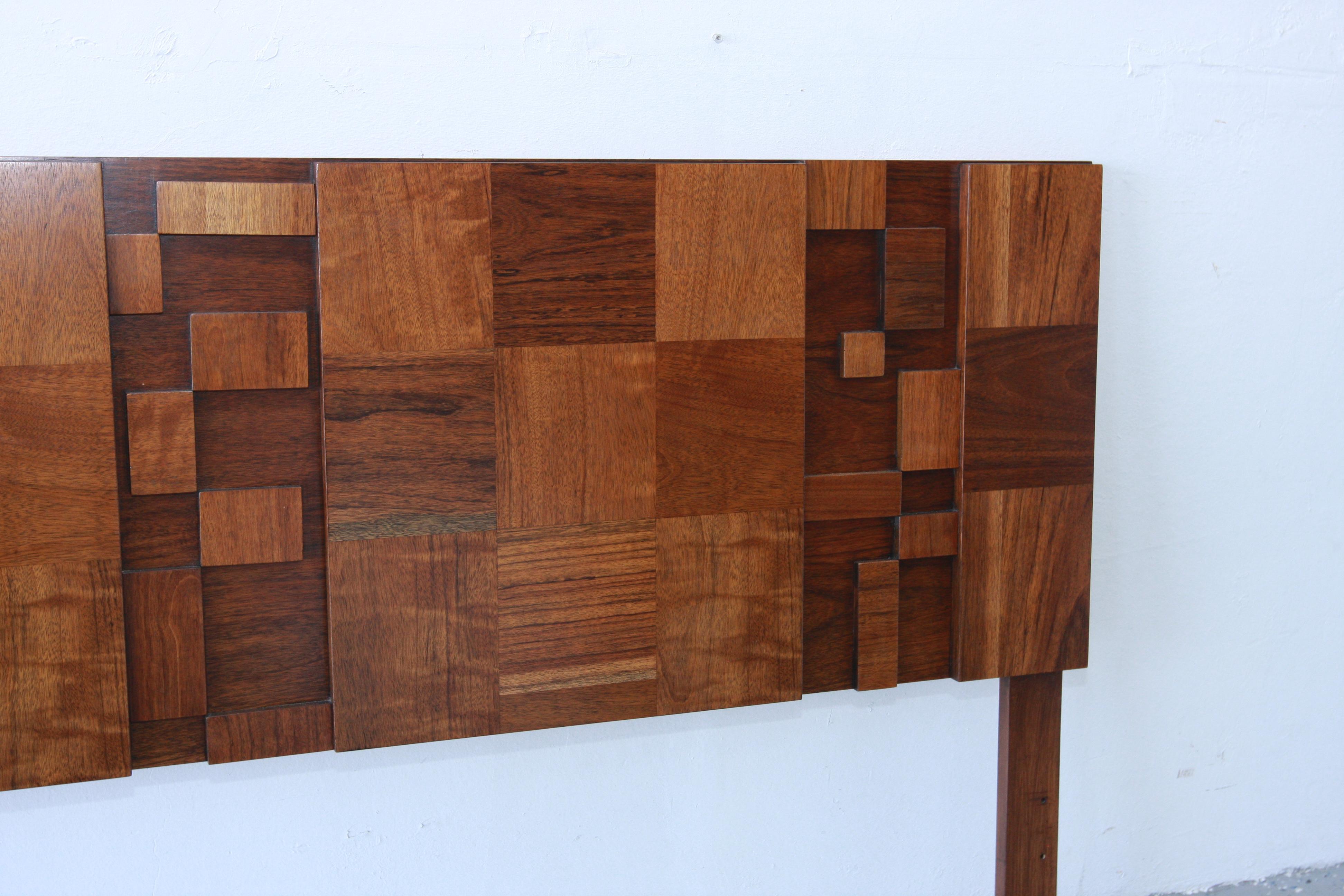 Late 20th Century Mid-Century Brutalist Lane Staccato Walnut King Headboard For Sale