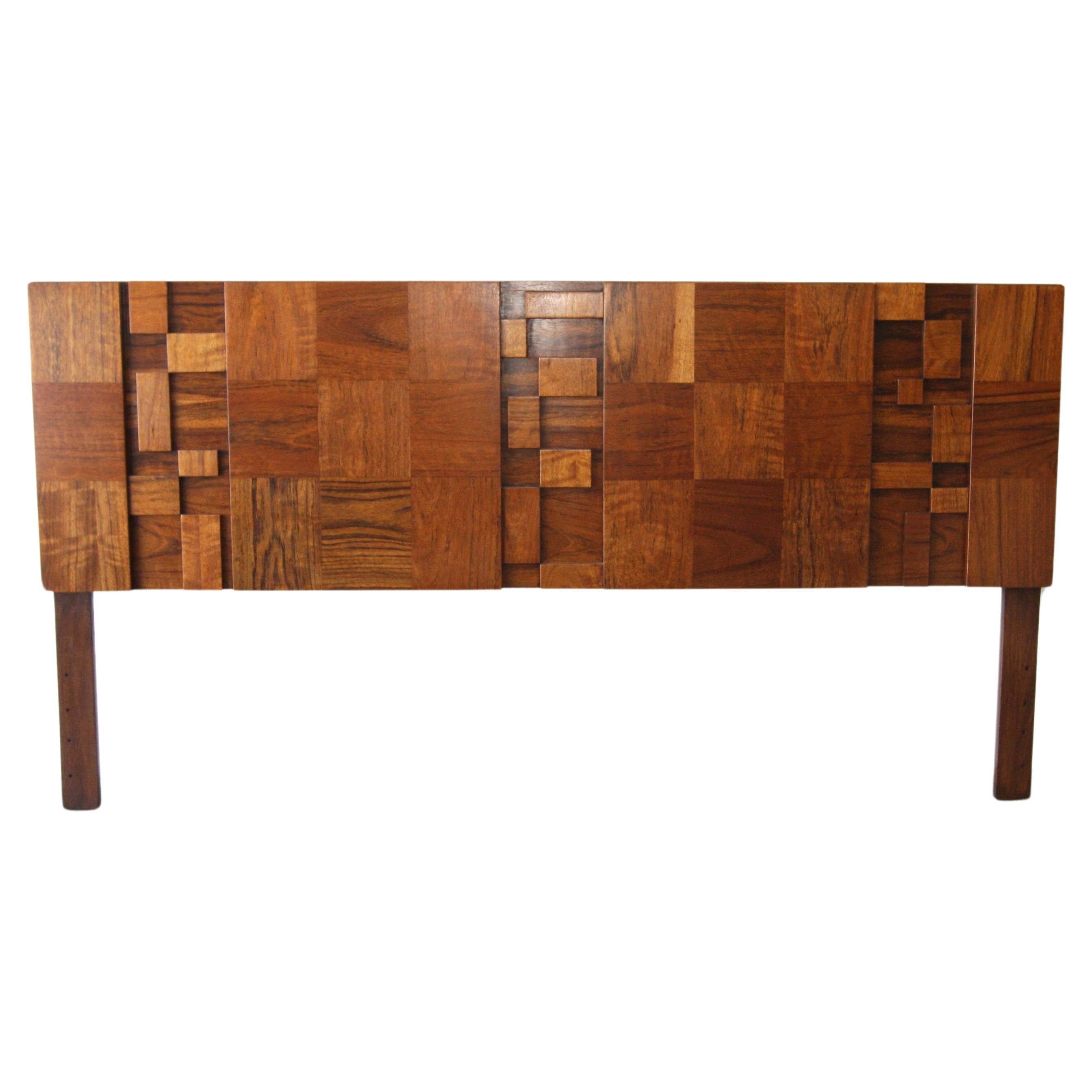 Mid-Century Brutalist Lane Staccato Walnut King Headboard For Sale