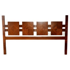 Mid-Century Brutalist Lane Staccato Walnut King Headboard