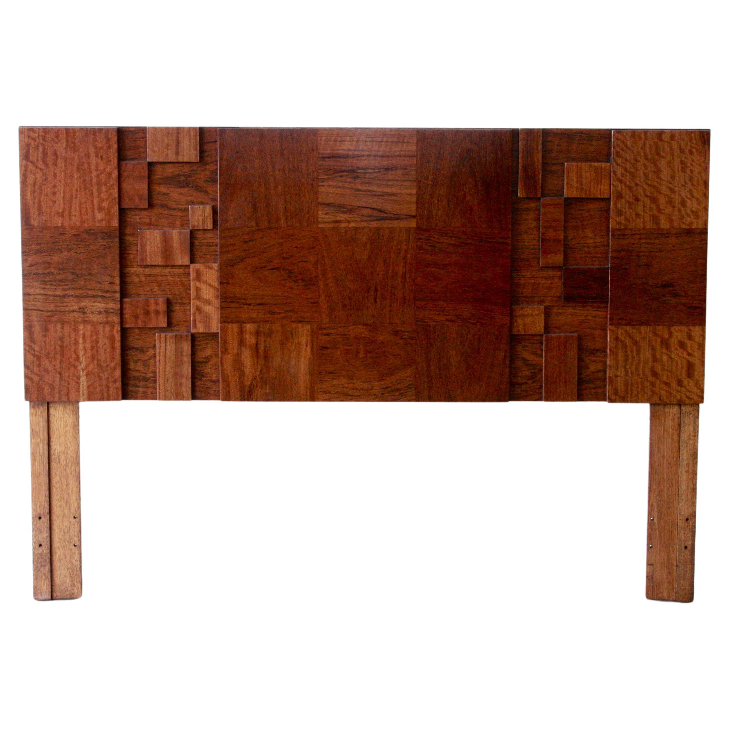 Mid-Century Brutalist Lane Staccato Walnut Queen Headboard For Sale