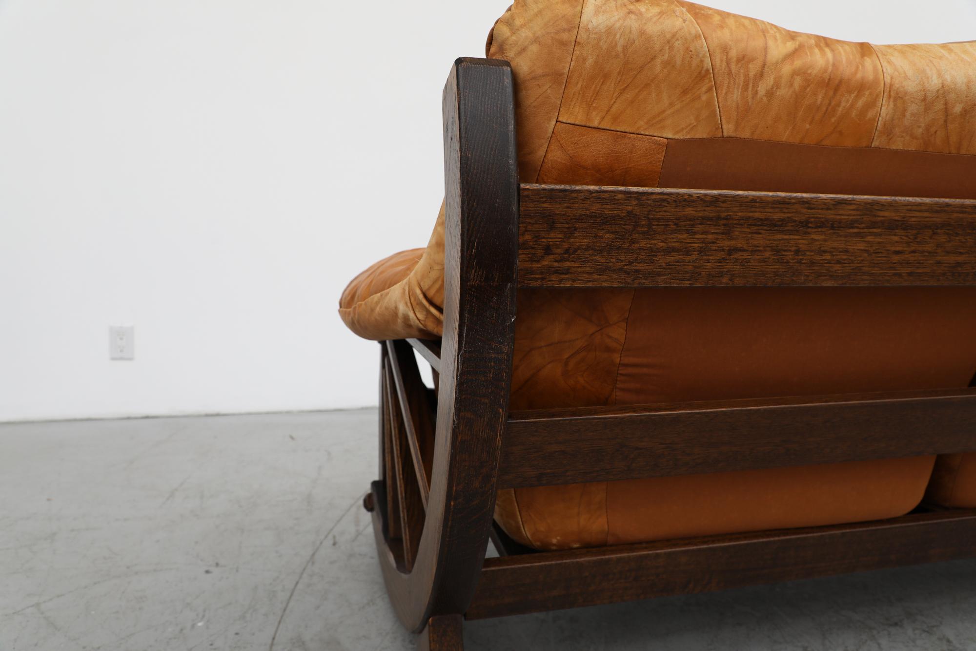 Canapé Brutalist du milieu du siècle en cuir Brown Patchwork avec structure en bois de style Western en vente 4
