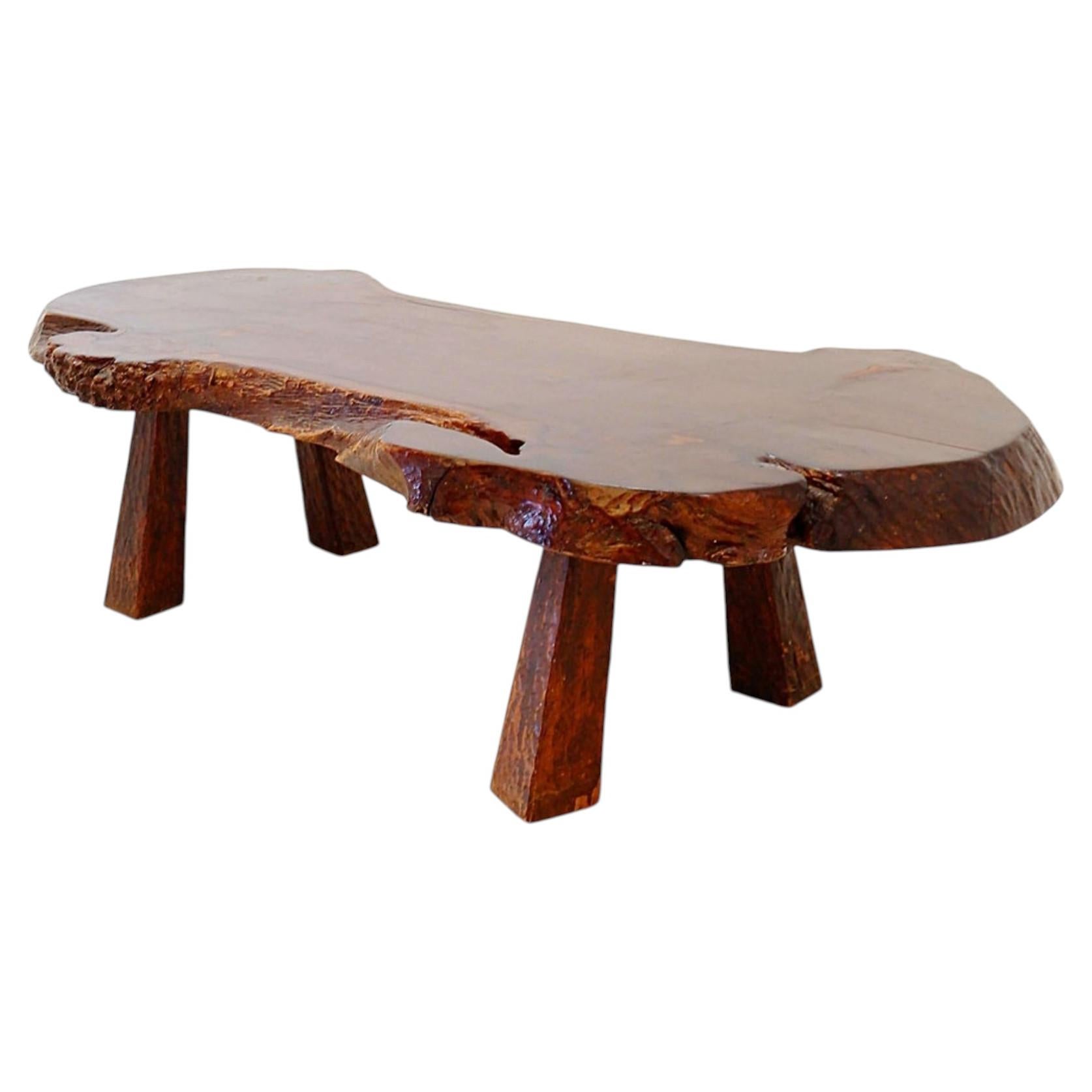 Mid-century Brutalist "live edge" large coffee table For Sale