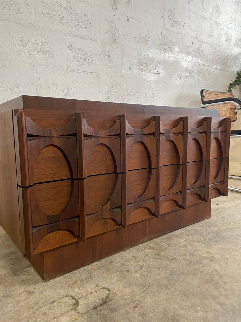 Low Mid Century Brutalist Chest or Entryway cabinet by Tobago. Made in Canada. 40w 20d 22h