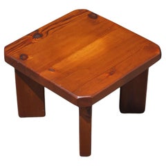 Mid century brutalist low side table in solid pine, France 1950s
