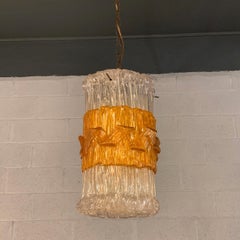 Midcentury Brutalist Lucite Cylinder Pendant Light