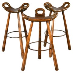 Mid Century Brutalist "Marbella" Bar Stools by Sergio Rodrigues Circa 1970s
