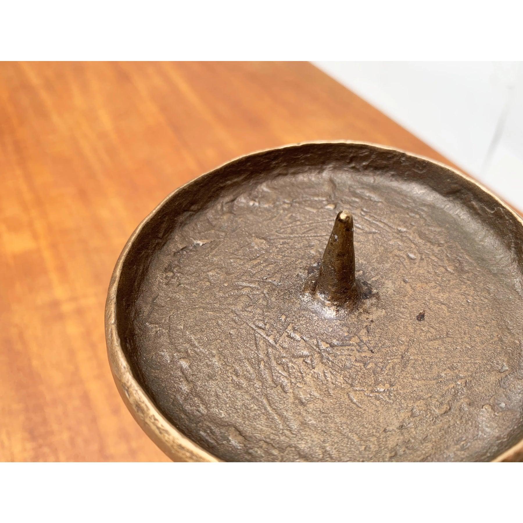 Mid-Century Brutalist Metal Candleholder For Sale 3