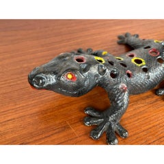 Vintage 1960s Mid-Century Brutalist Metal Gecco Figurine in Gray