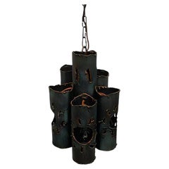 Lampe pendante en métal brutaliste du milieu du siècle