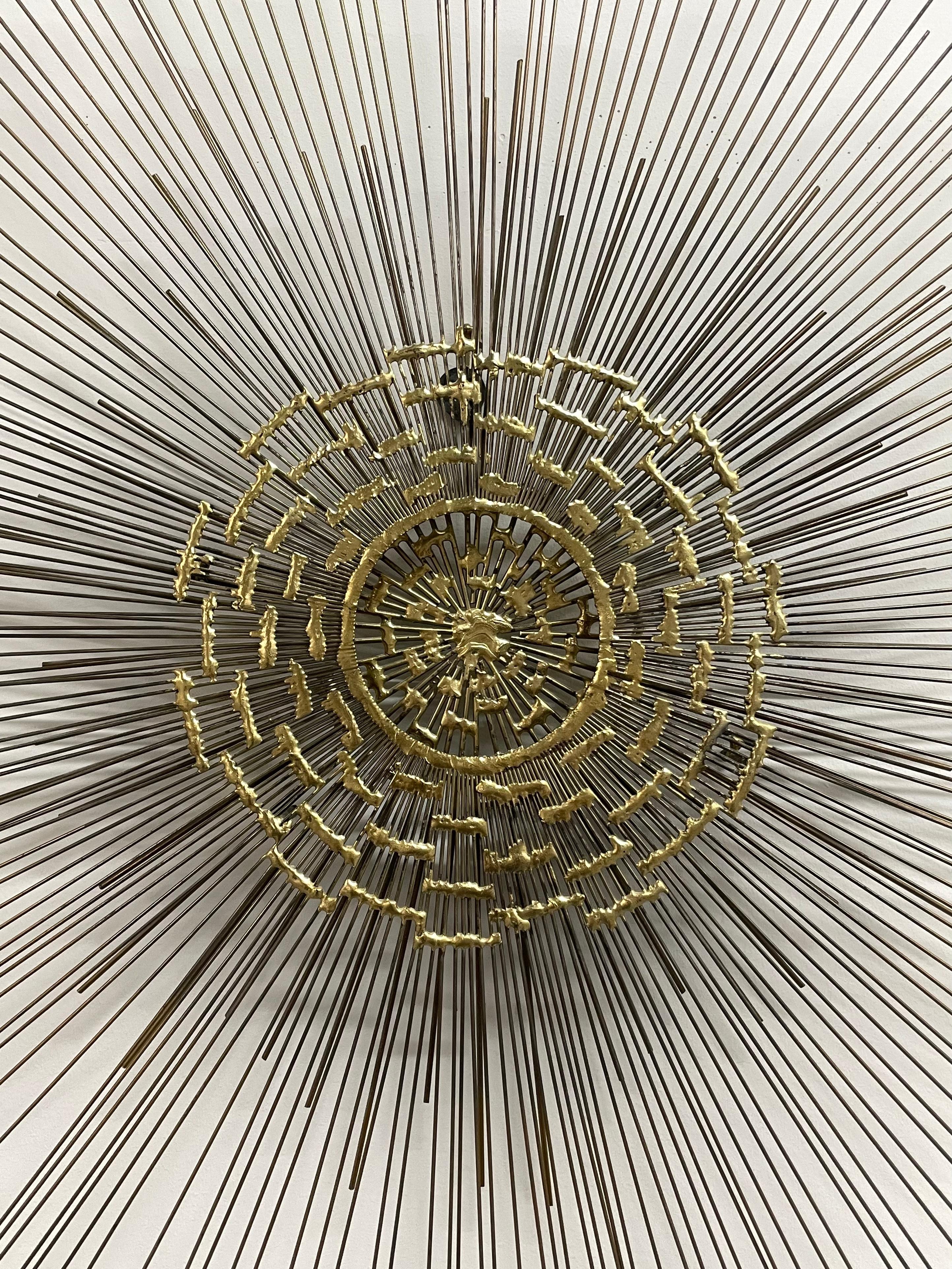 Mid-Century Modern Art mural du milieu du siècle Brutalist Metal Starburst Sunburst, Curtis Jere Era en vente