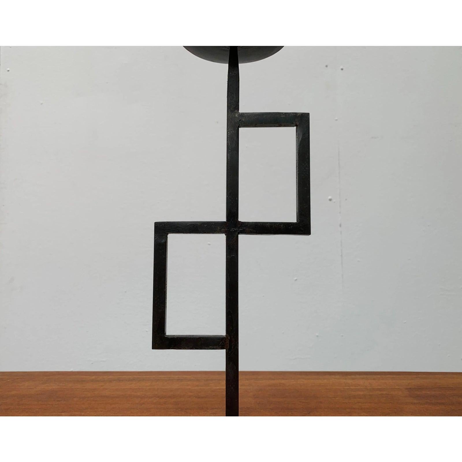 Mid-Century Modern Mid-Century Brutalist Minimalistic Metal Candleholder, 1960s For Sale