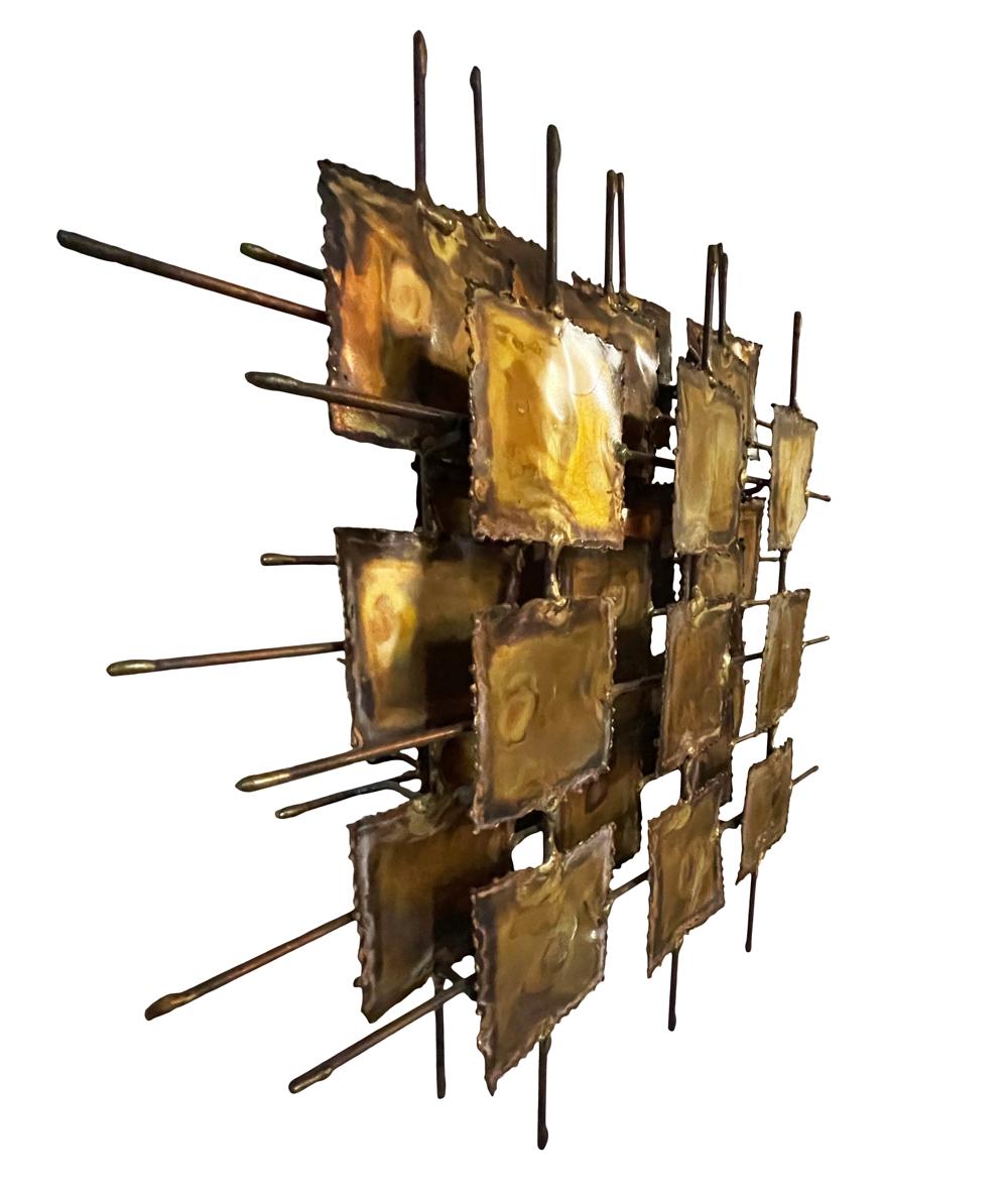 Mid Century Brutalist Modern Abstract Brass Wall Sculpture Signed Monk For Sale 2