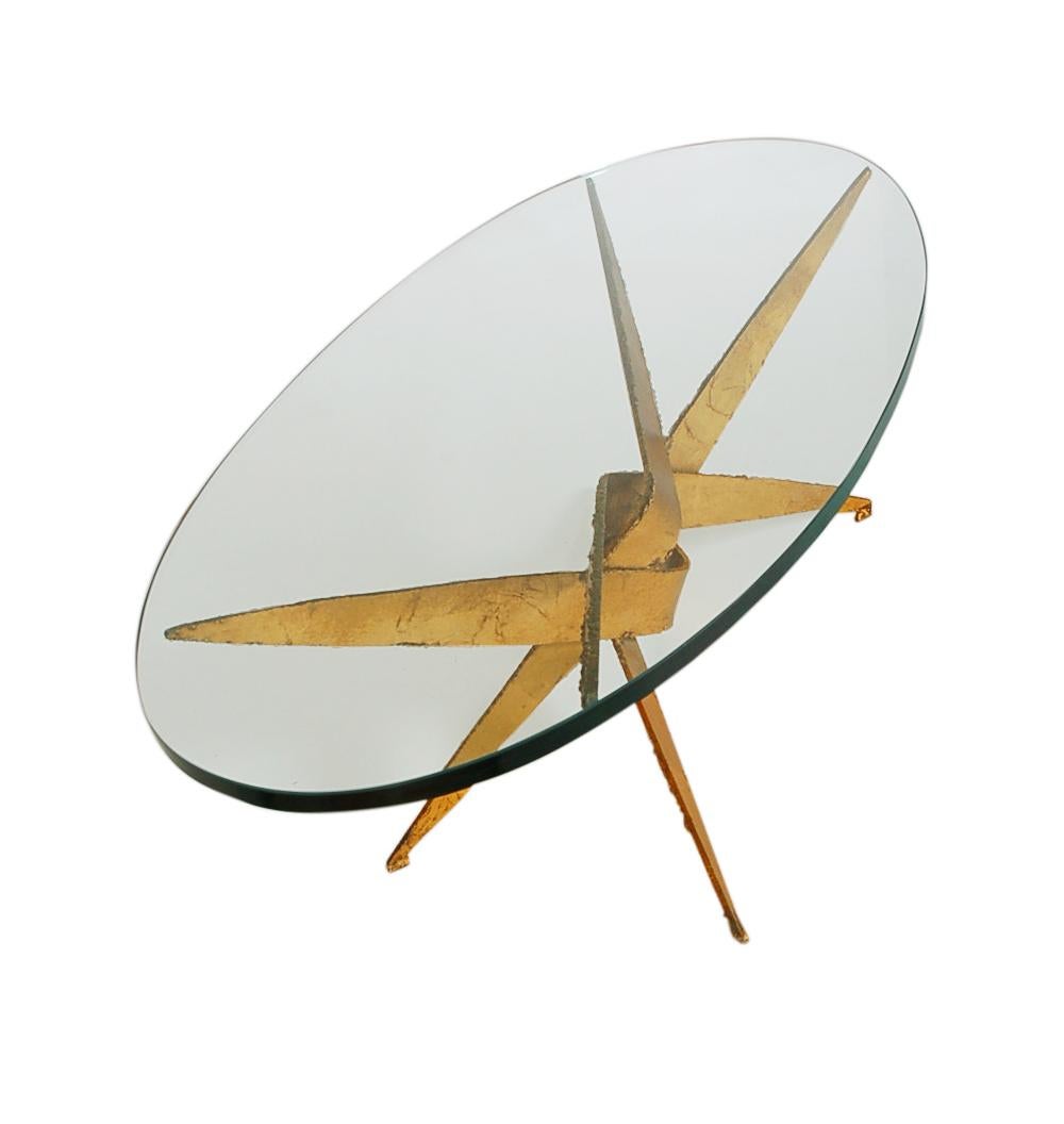 American Midcentury Brutalist Modern Gold and Glass Oval Cocktail Table by Silas Seandel