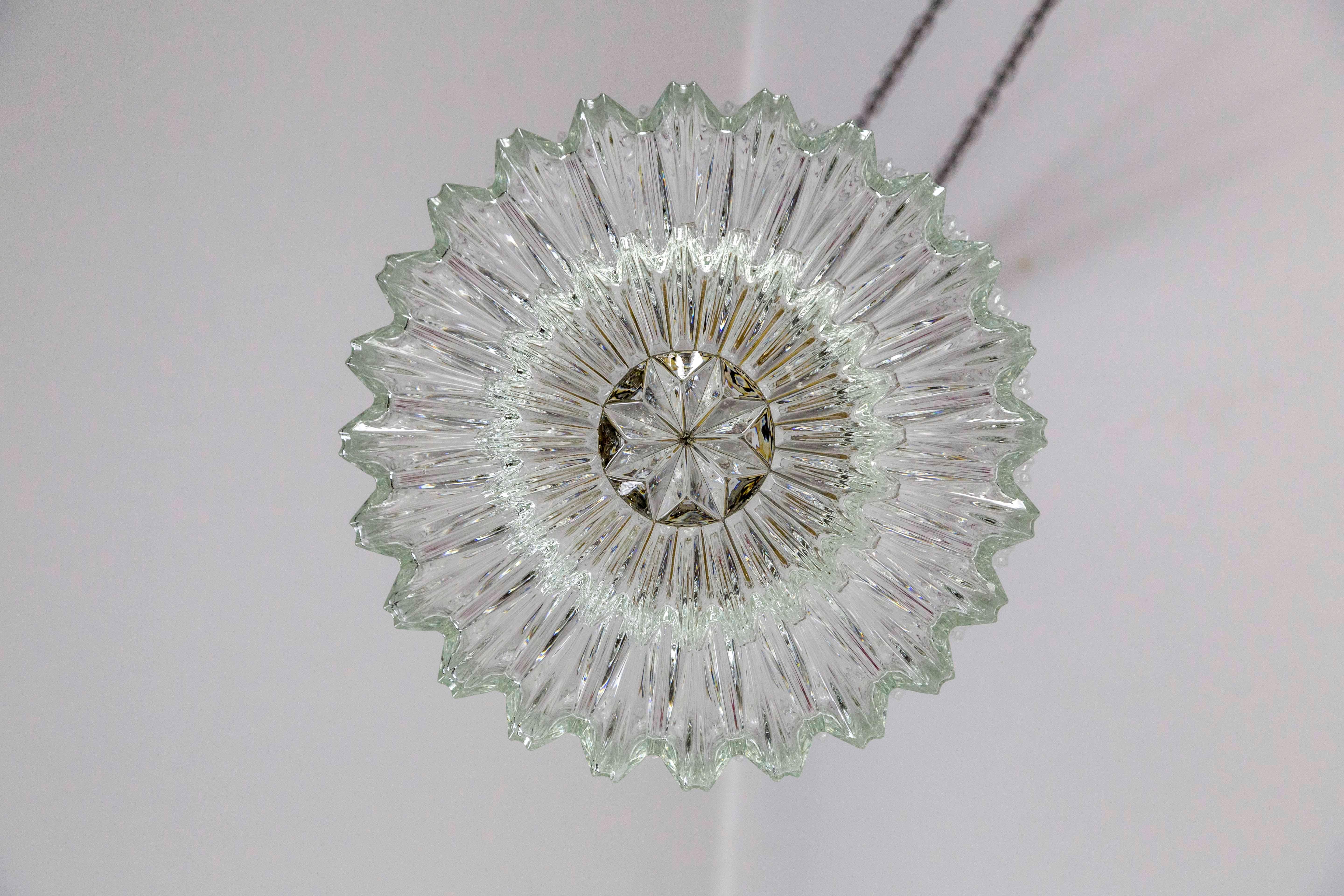 Midcentury Brutalist Molded Glass Short Stem Pendent 2