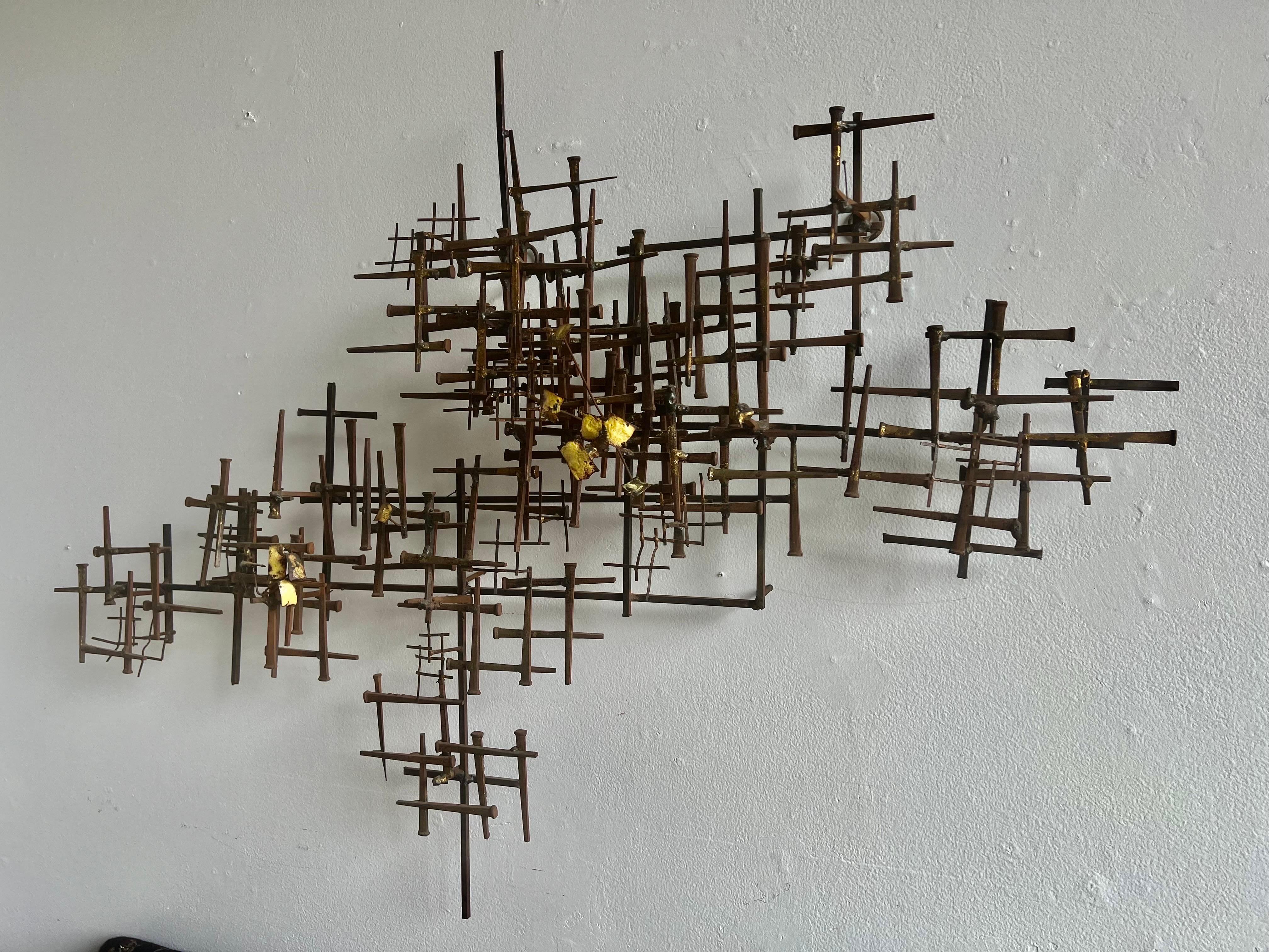 Mid Century Brutalist Nail Wall Art In Good Condition For Sale In Los Angeles, CA