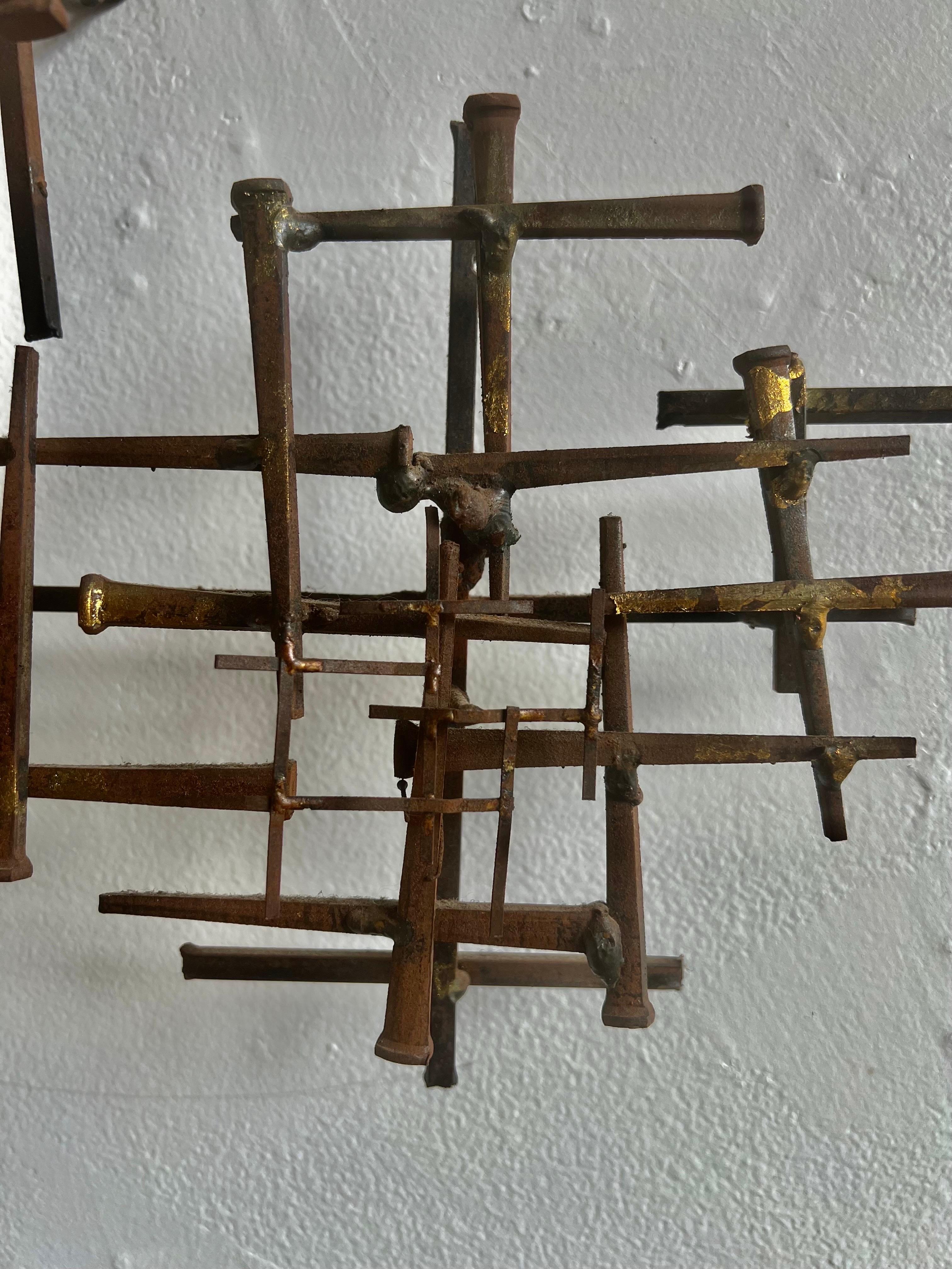 Brass Mid Century Brutalist Nail Wall Art
