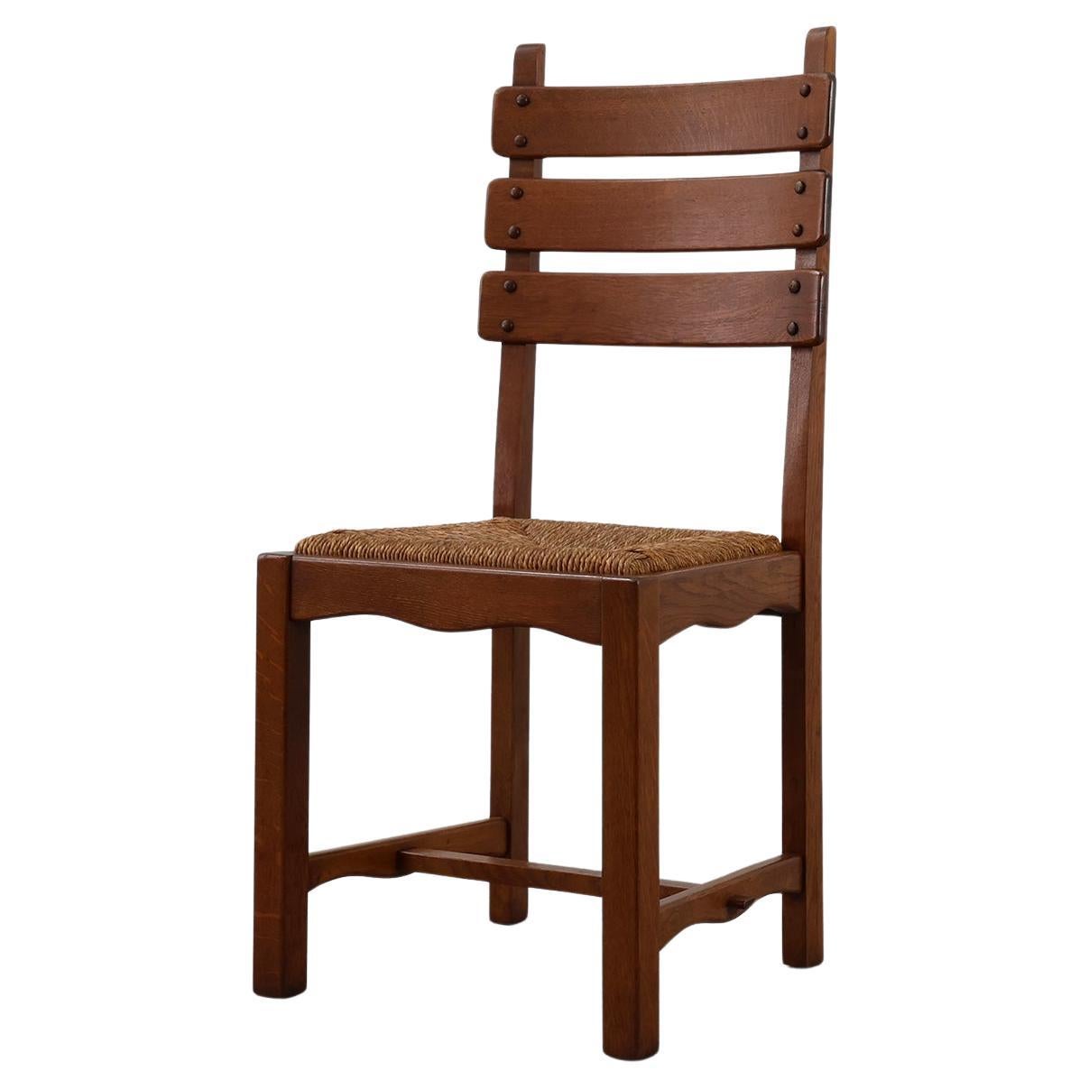 Sedia brutalista di metà secolo in Oak e vimini, Belgio, 1960 in vendita