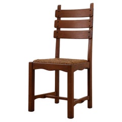 Mid-Century Brutalist Oak and Wicker Chair, Belgium, 1960