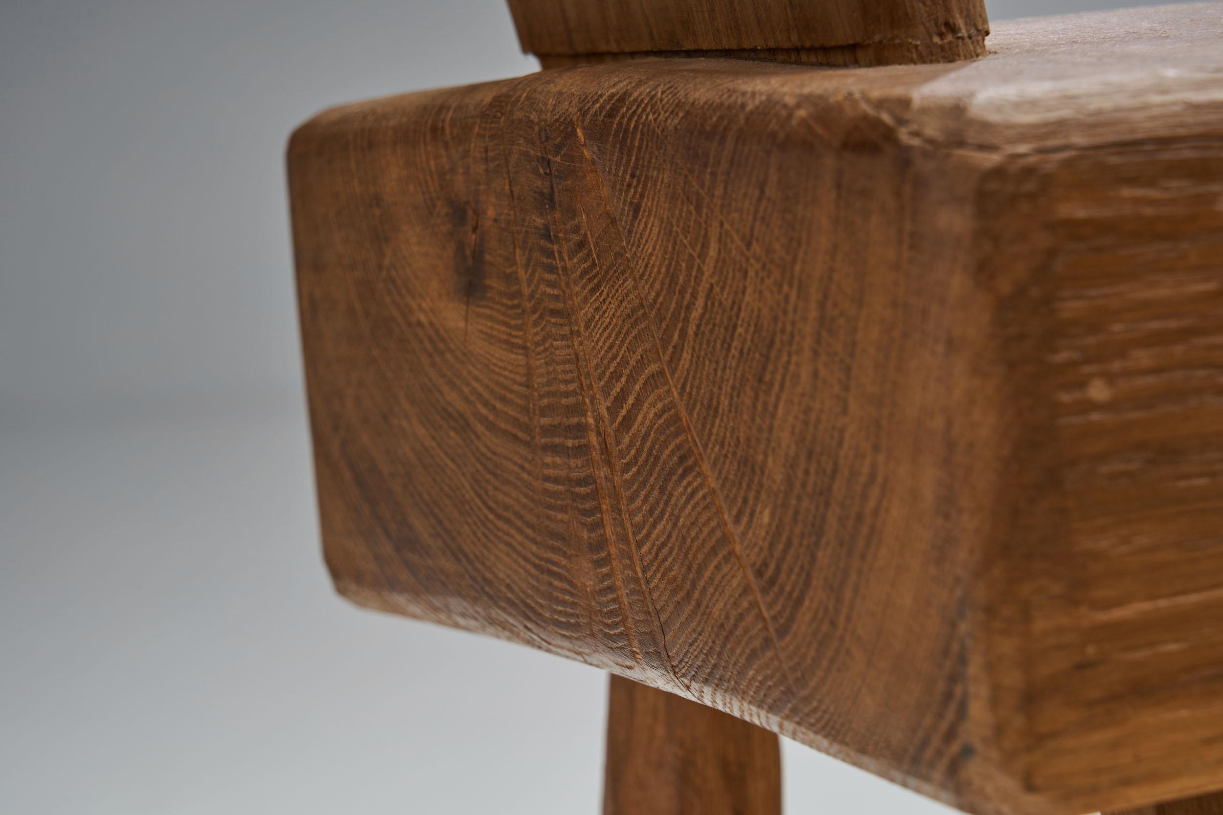 Mid-Century Brutalist Oak Chair, France 1960s 5