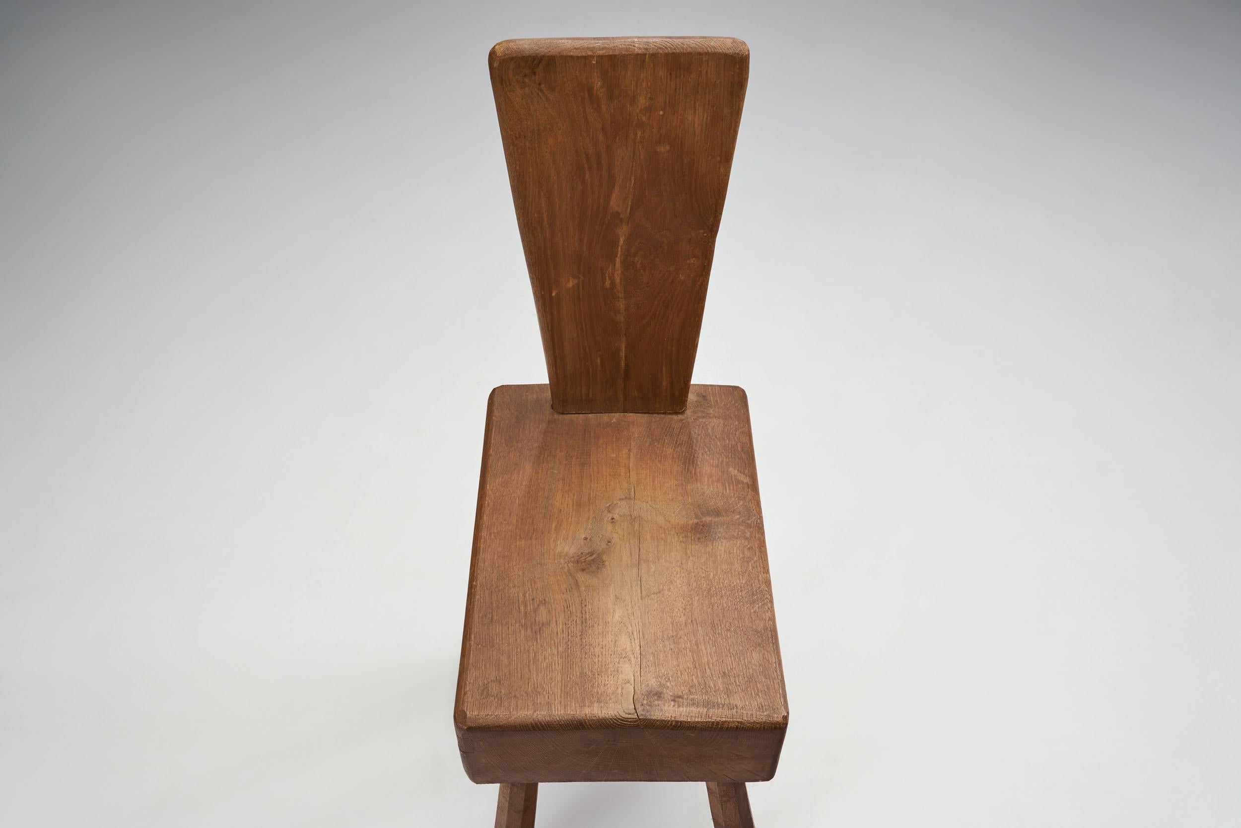 Mid-Century Brutalist Oak Chair, France 1960s 7