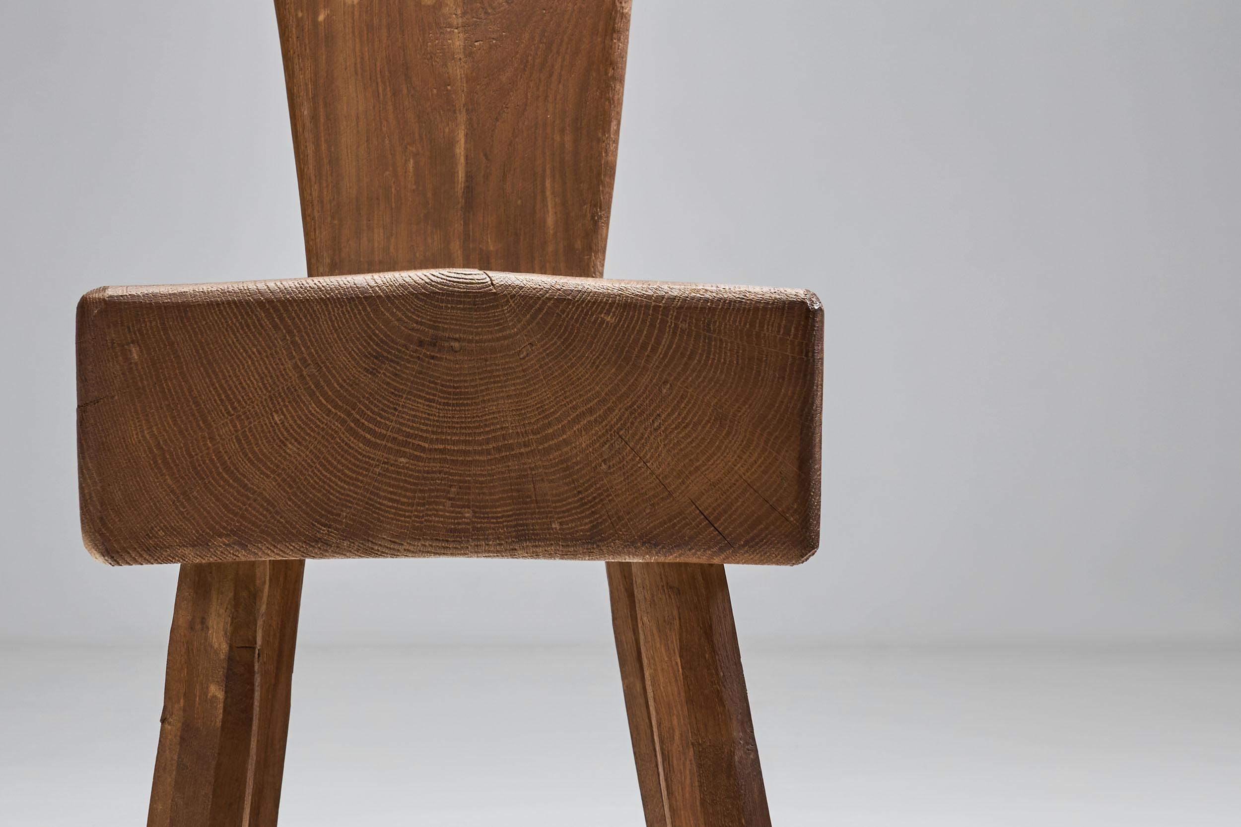 Mid-Century Brutalist Oak Chair, France 1960s 8